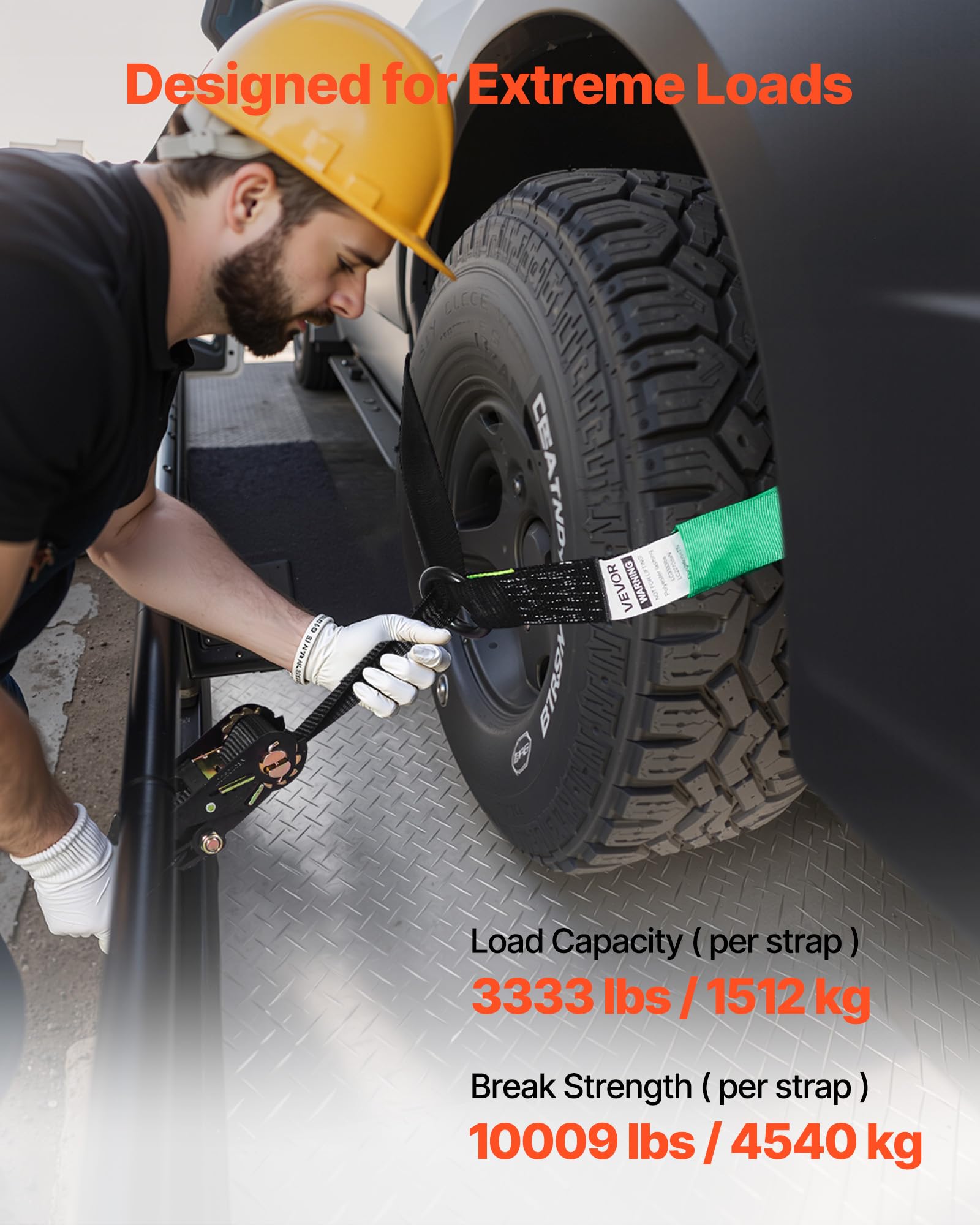 VEVOR Cinghie di Fissaggio per Pneumatici 50,8 x 3048 mm con Ganci per Impieghi Gravosi Resistenza alla Trazione di 4540 kg Capacità di Carico di 1512 kg, Cinghie di Tensionamento per SUV Rimorchi