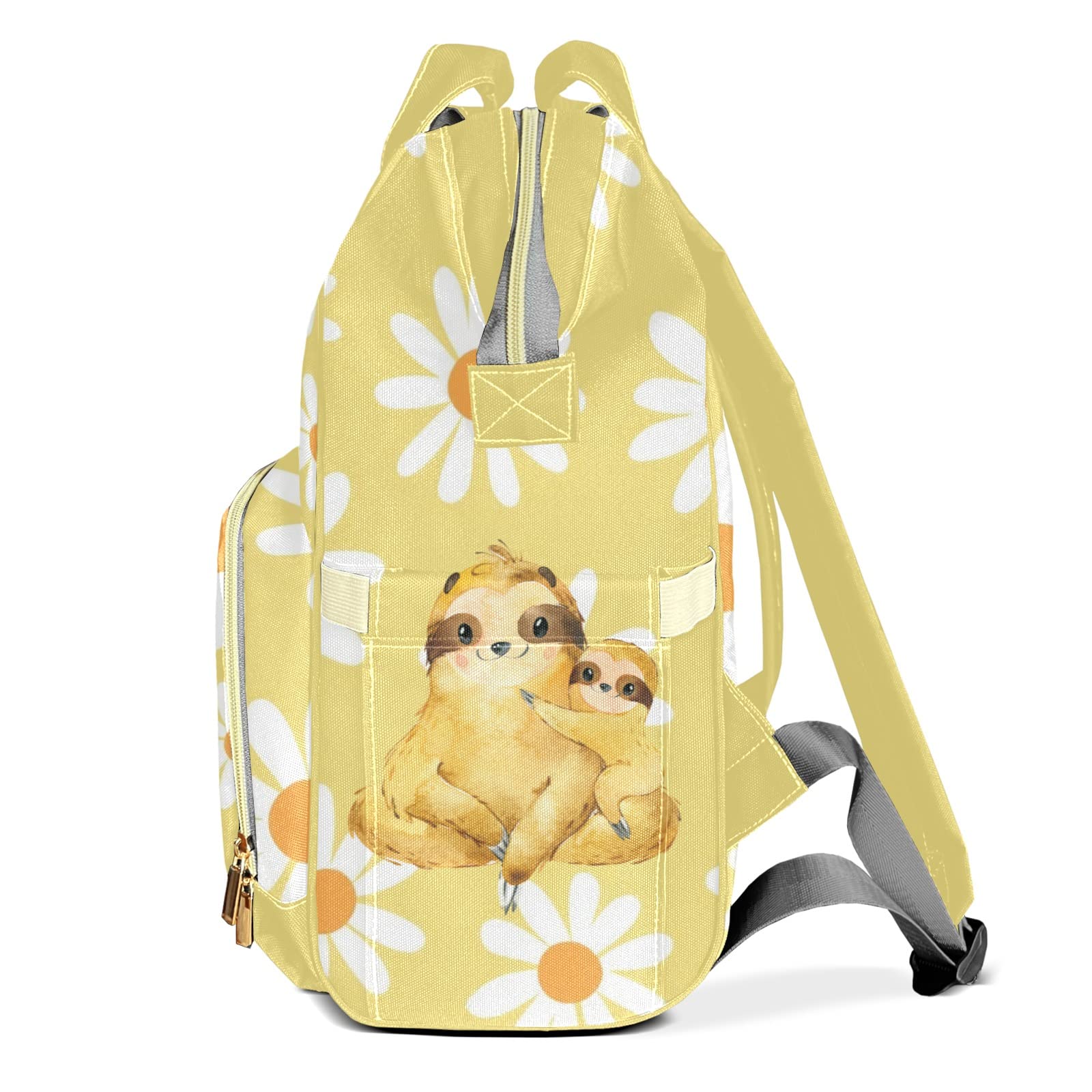 SunFancyCustom Sloth White Daisy Cute Diaper Bag Baby Nappy Bag Daughter Multi-Function Custom Baby Bag Picnic Diaper Carrying Bag Unisex Gifts with Name