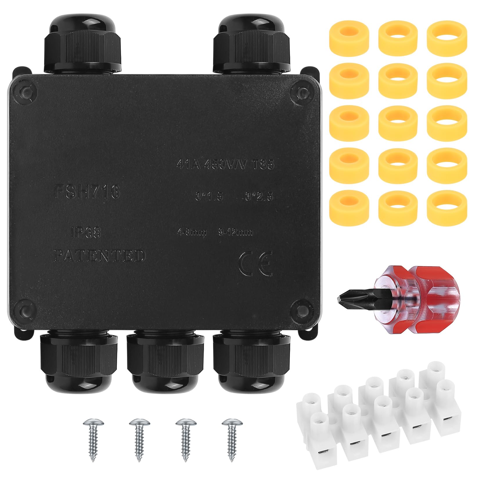 IP68 Waterproof Junction Box Outdoor, External Electrical Cable Connectors Outdoor, Electrical Junction Box Enclosure for 4-8/8-12/10-14 mm Diameter Connection Wire Connectors(Black) (5-Way-A)
