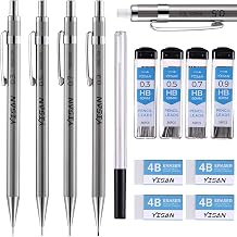 YISAN Metal Mechanical Pencil Set 0.3 & 0.5 & 0.7 & 0.9mm,Automatic Pencil