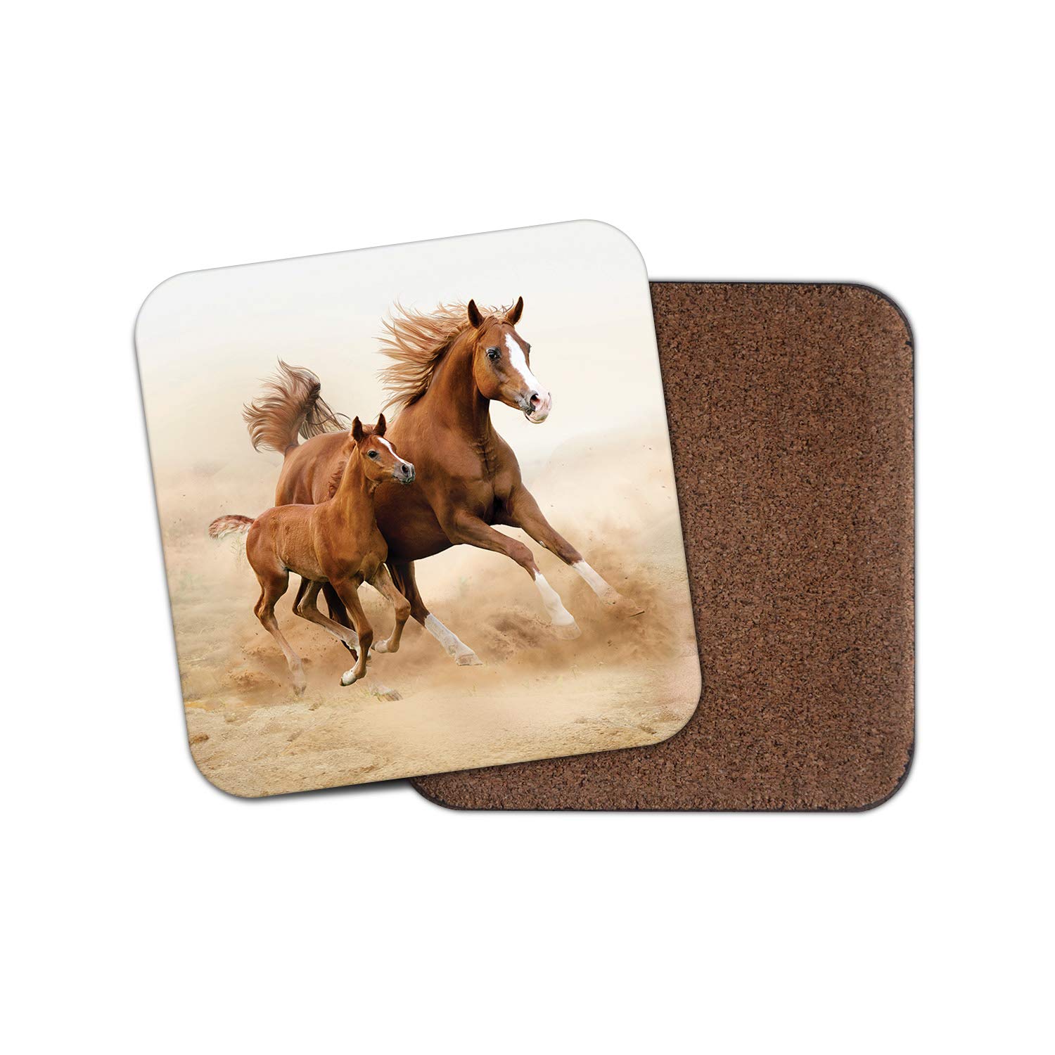 1 x Mother & Baby Horse Coaster - Foal Pony Arab Wild Gallop Girls Cute #15415
