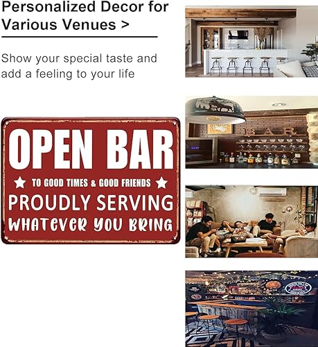 Miniatura 3 de Divertido letrero de barra abierta con texto en inglés "Orgullosamente sirviendo lo que traigas" para el hogar, bar, hombre, cueva, garaje,
