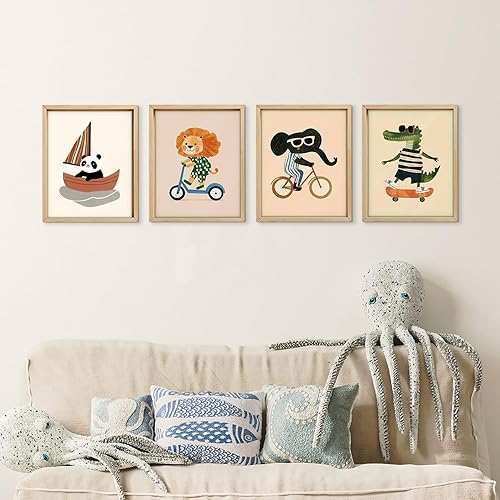 Miniatura 5 de VONTP Decoración artística de pared para guardería de animales infantiles, león, panda, cocodrilo, elefante, decoración de pared para niños,