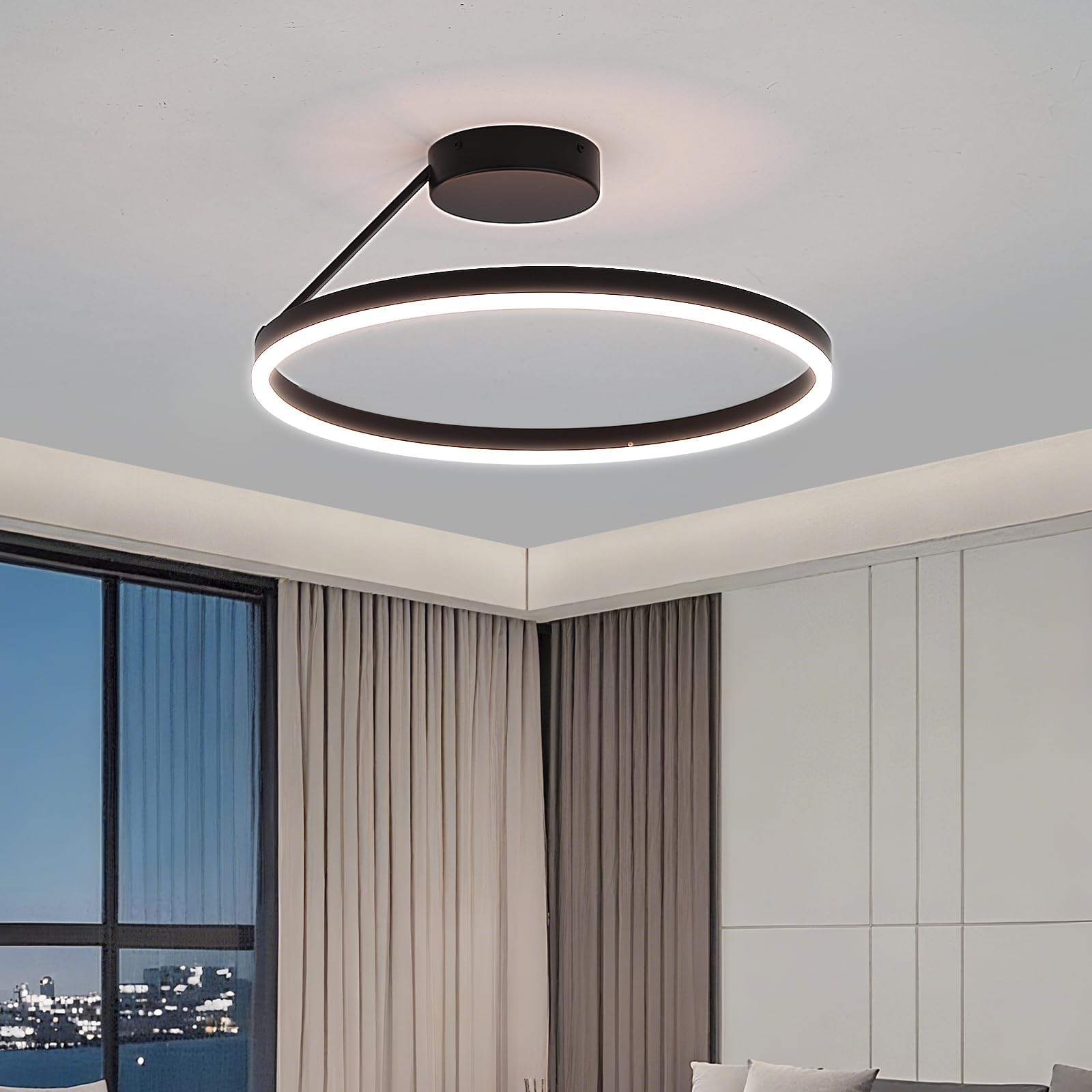 Plafoniera Circolare Lampadario Circolare a LED Lampadari Moderna Semplice Plafoniere Nera Dimmerabile Adatta per Soggiorno Sala da Pranzo camera da Letto Cucina Corridoio Ingresso 40cm