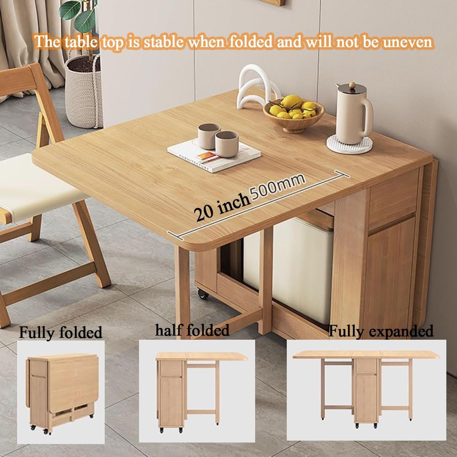 HiFi Rack Audio Regal Klapptisch esstisch, Vielseitiger Klapptisch Küche, mit Rollen und 4 Stühlen, Mobiler Esszimmertisch Ausziehbar für Esszimmer, Wohnzimmer(White)