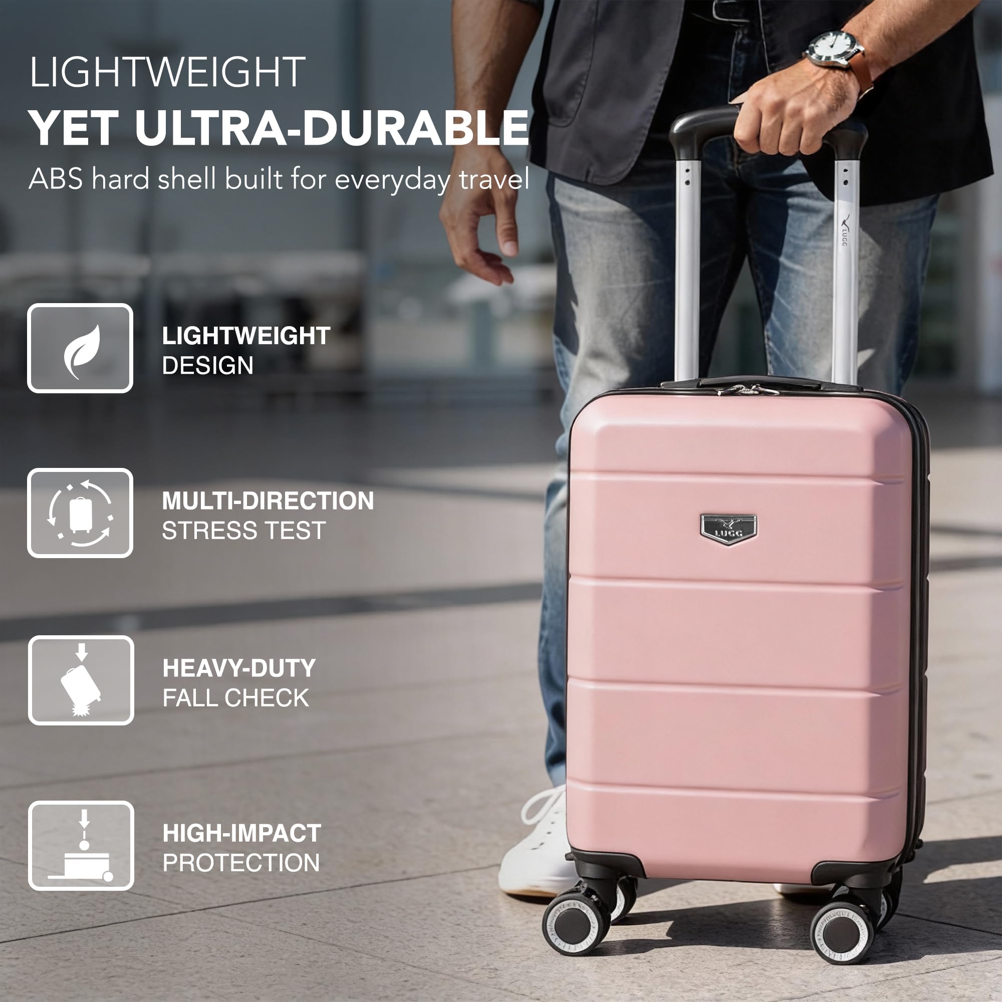 LUGG - Jetset 40cm Suitcase - 40x30x20cm- Ryanair Compatible - Underseat Size - Hard Shell ABS - Spinner & Removable Wheels - Lightweight Travel Luggage- Cream/Brown — view 122