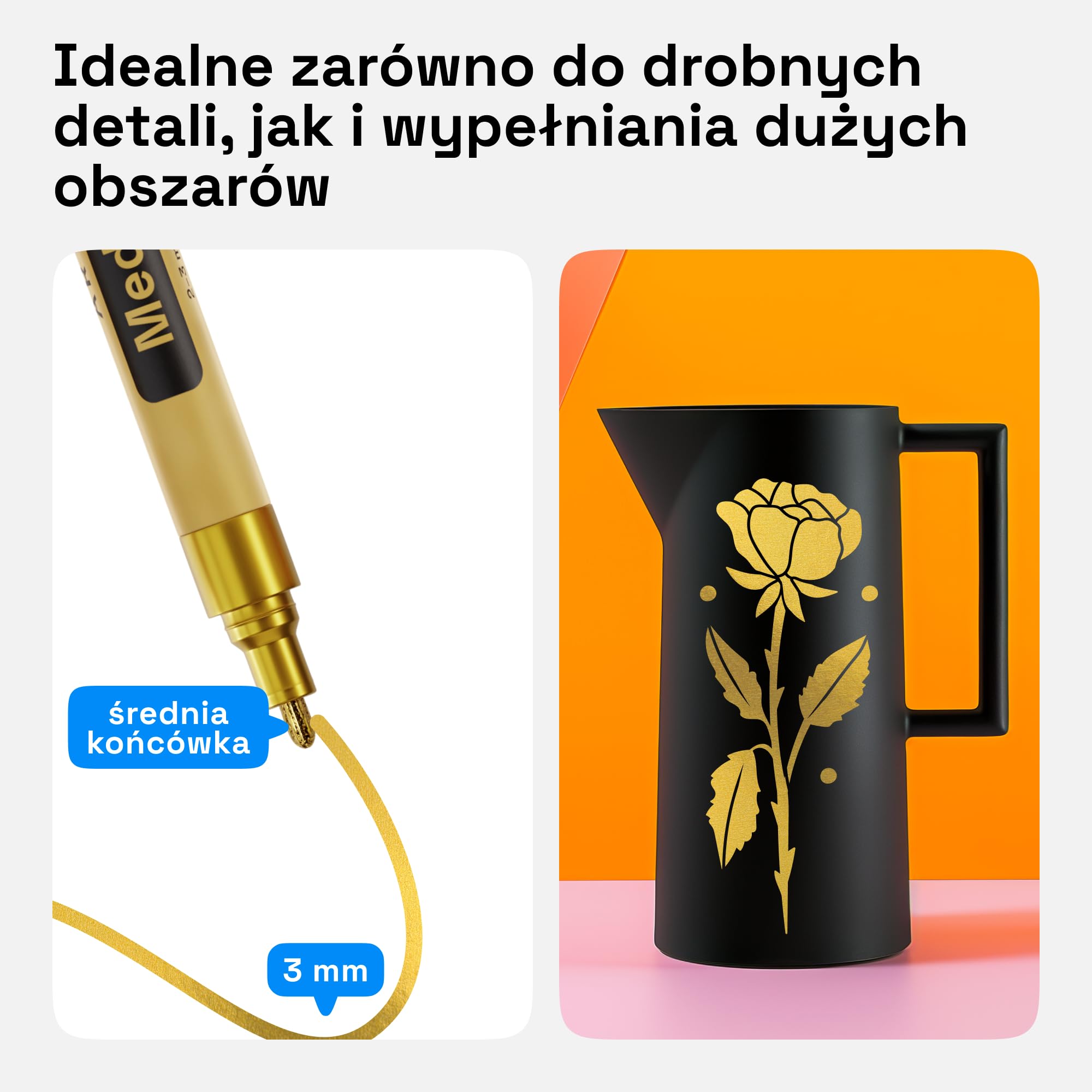 ARTISTRO 2 złote markery permanentne ze średnią końcówką – wodoodporne markery do opon, tkanin, skał, szkła, ceramiki, drewna, papieru - pisaki olejne