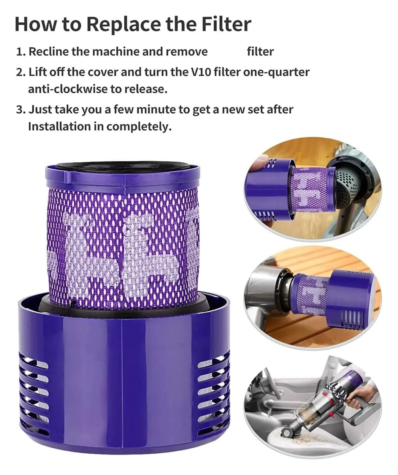 Lot de 2 filtres HEPA lavables compatibles avec Dyson V10 SV12 Cyclone Animal Absolute Total Clean