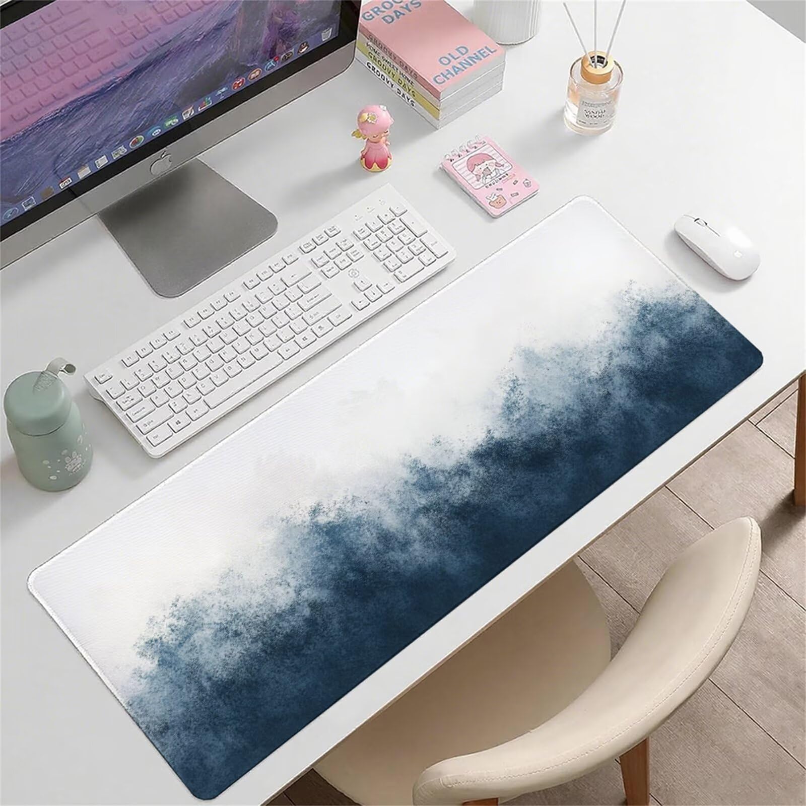 Czarno-biała podkładka pod mysz XXL 1500 x 800 x 3 mm chmura pod biurko akcesoria antypoślizgowa gumowa podstawa i szyte krawędzie podkładka pod mysz dla graczy do dekoracji biura dekoracyjnego