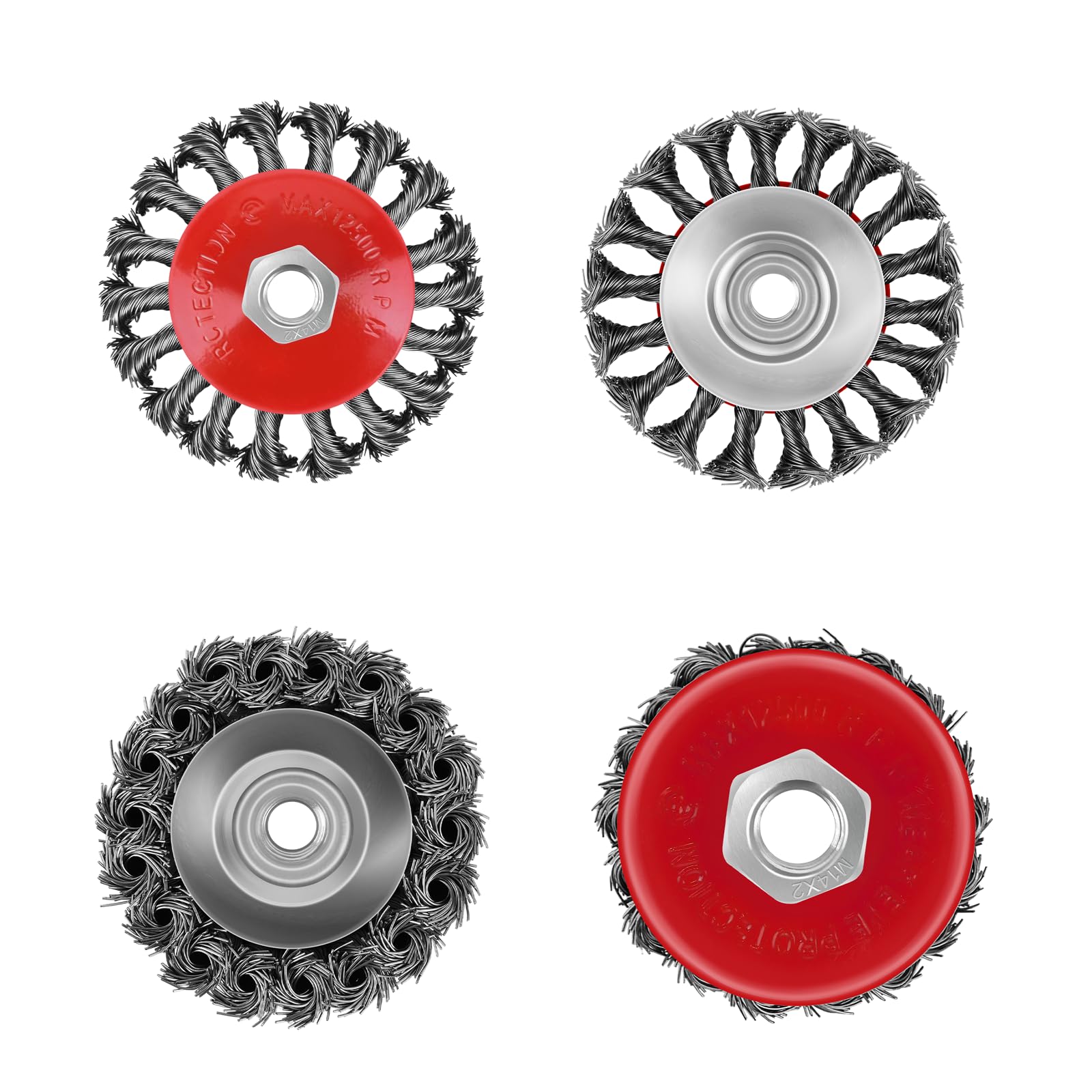 VickyHome Wire Wheel Brush for Angle Grinder, Brush Cup Angle Grinder Wire Brush Set for Paint & Rust Removal, 75mm*2, 100mm*2, Carbon Steel