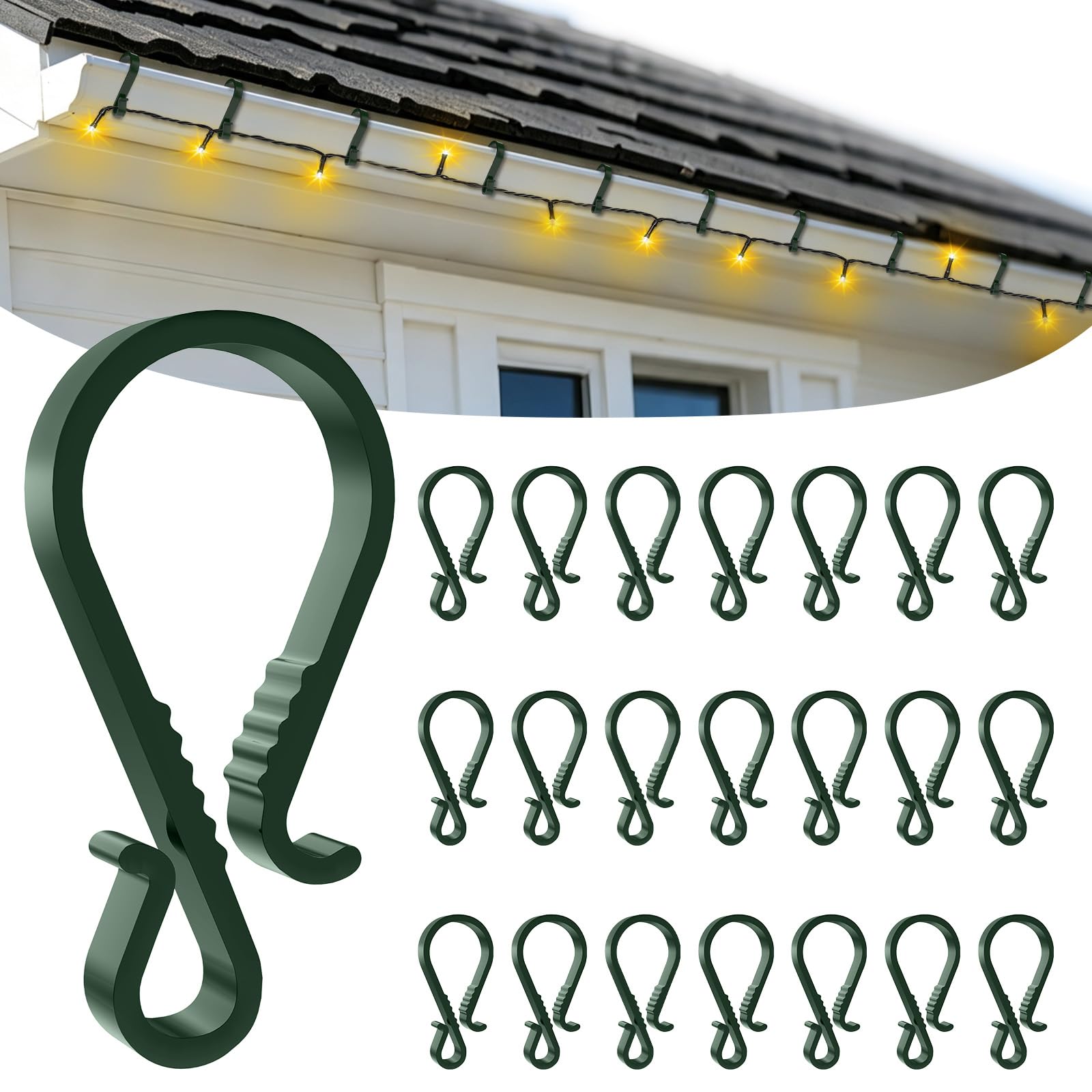 Gutter Hooks for Outdoor Lights,40Pcs Plastic S Clip Hooks for xmas lights