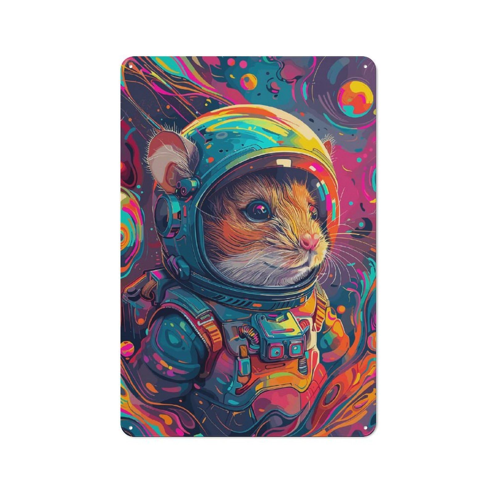 Junmoney Astronaut Space Hamster 30X20cm Rustic Metal Sign With For Hobby Room Or Studio, Metal Sign Decor For Hobby Rooms And Studios