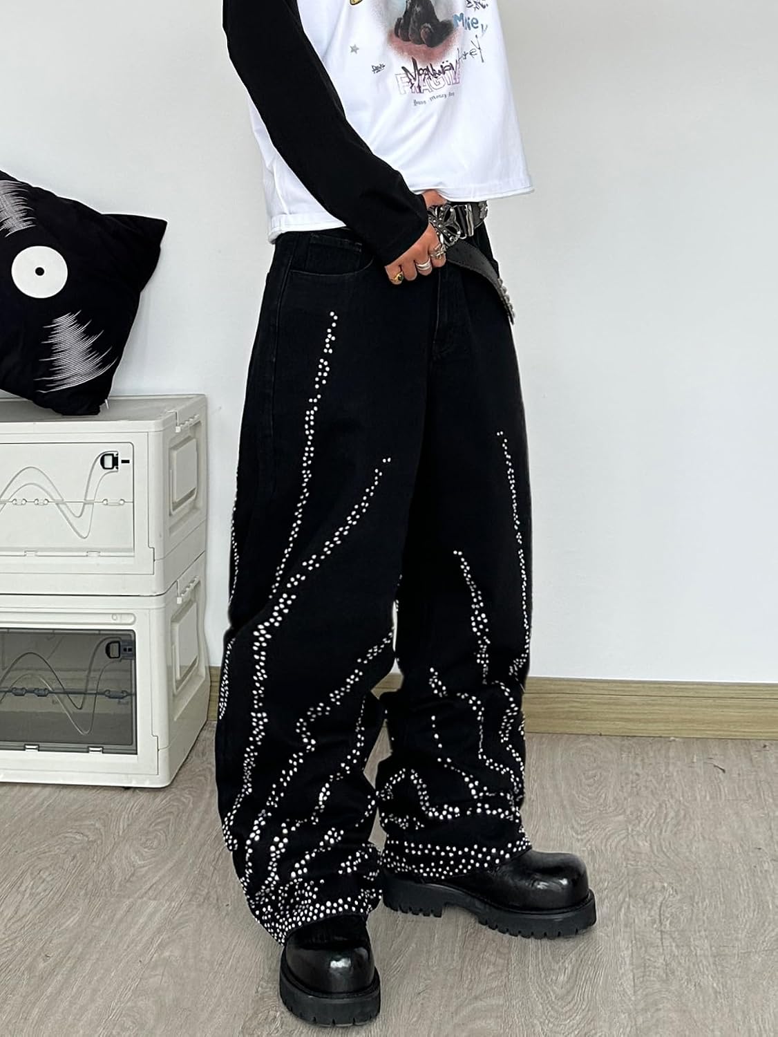Men’s Jeans Hip Hop Denim Pants Streetwear Baggy Wide Leg Loose Fit Jean Y2K Vintage Baggy Jean