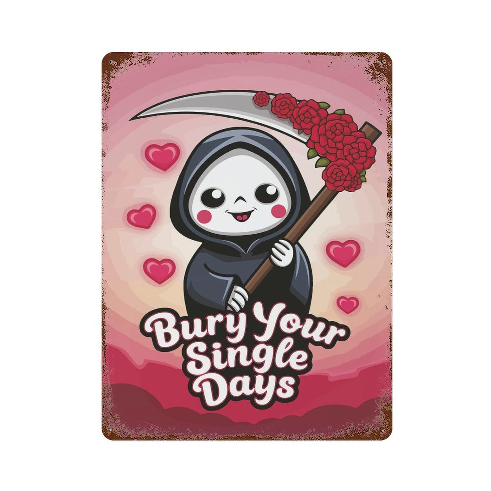 Cute Grim Reaper Valentines Day Decorative Tin Sign 15.7"x11.8", Ideal for Garage, Bar And Workshop Decor