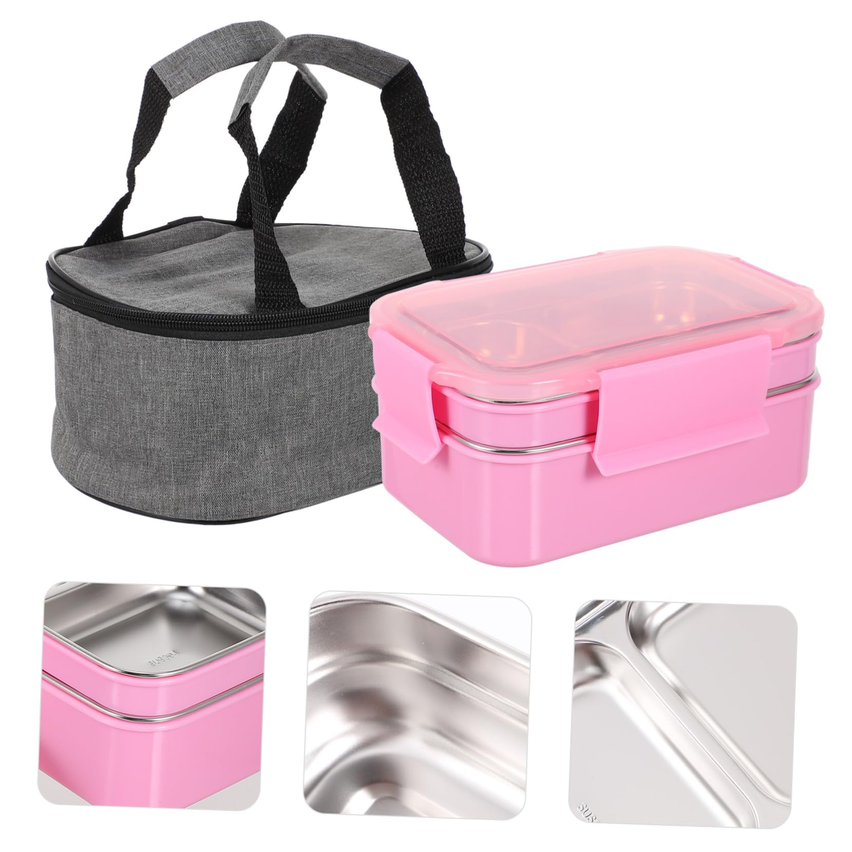 OUNONA Boîte à Bento à Compartiments Lunch Box Isotherme en Acier Inoxydable et Pp à Compartiments Séparés pour Déjeuners Travail