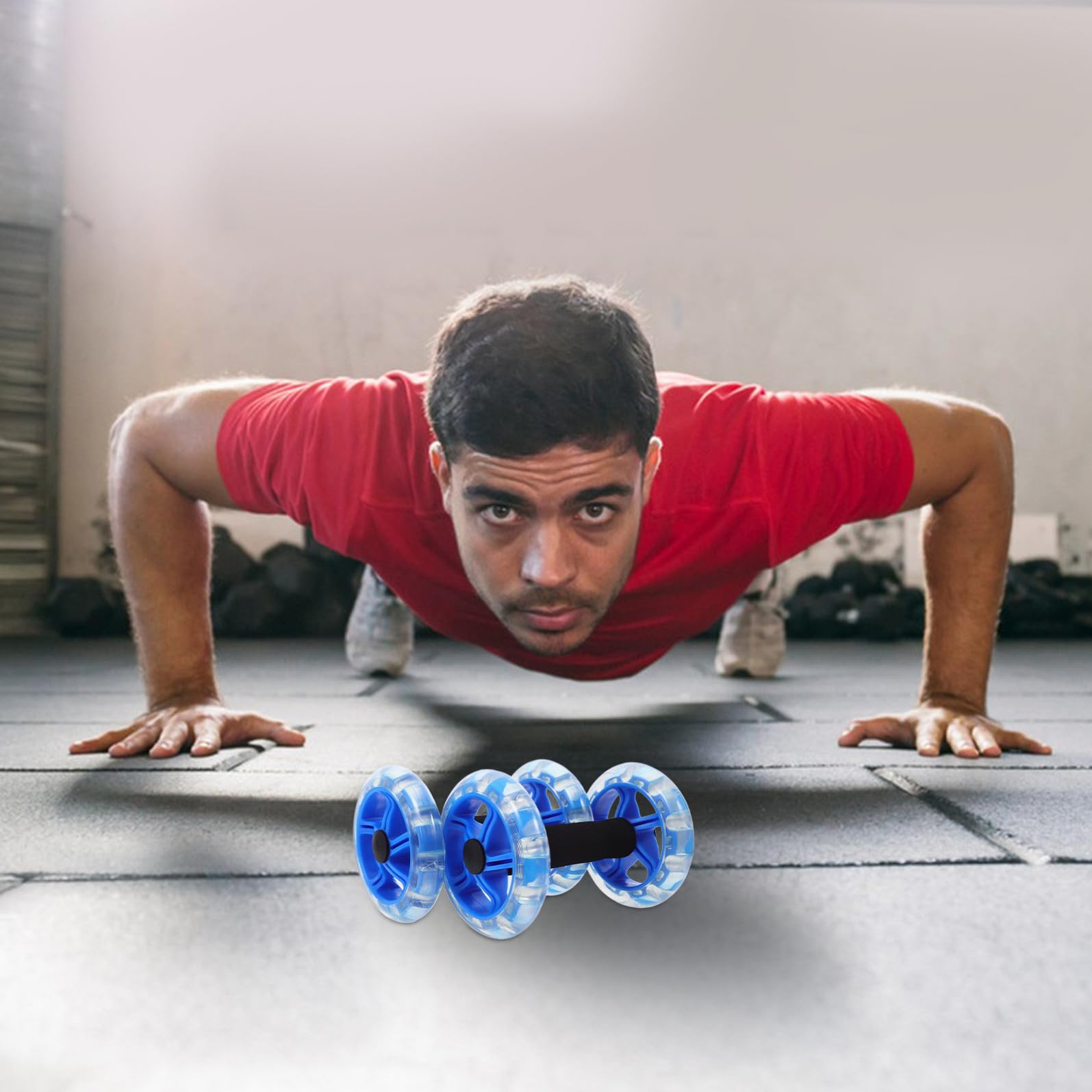 iplusmile Ruota Addominale Fitness a Doppie Ruote Blu Impugnature Antiscivolo, Attrezzo per Esercizi di Tonificazione e Perdita, per Allenamento Calistenico e Palestra Domestica