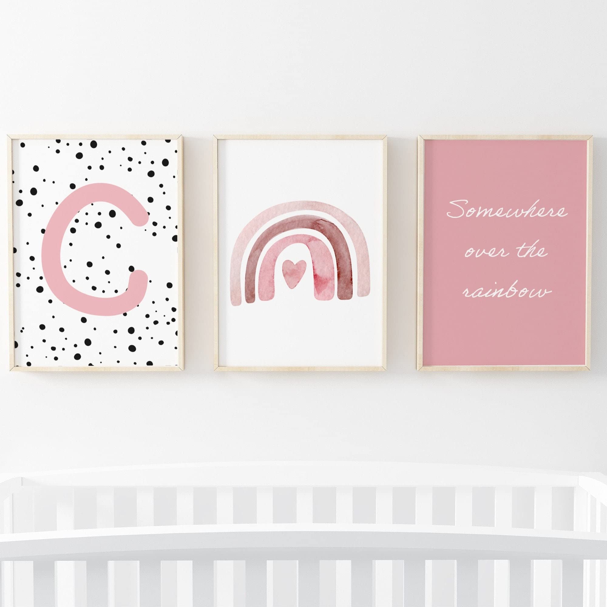 Pompom Prints® Set of 3 Girls bedroom Prints, Rainbow Nursery Prints, Scandi Boho Style Nursery Decor, Playroom Prints [Picture frames not included] (5x7 Inch, C)