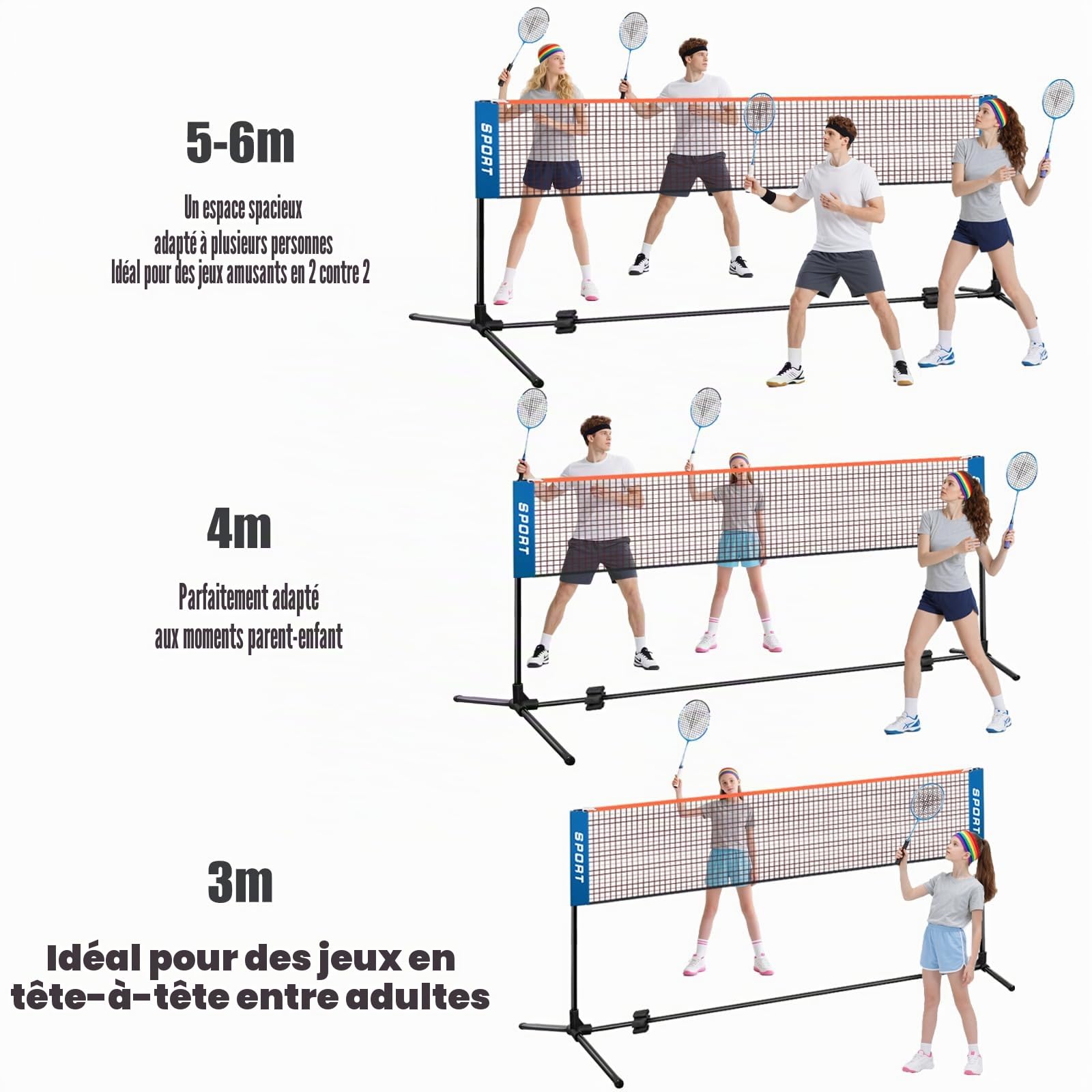 AKOZLIN Filet de badminton portable réglable en hauteur avec bâtons et sac de transport pour badminton, volley-ball, tennis, pickleball, football – Installation facile