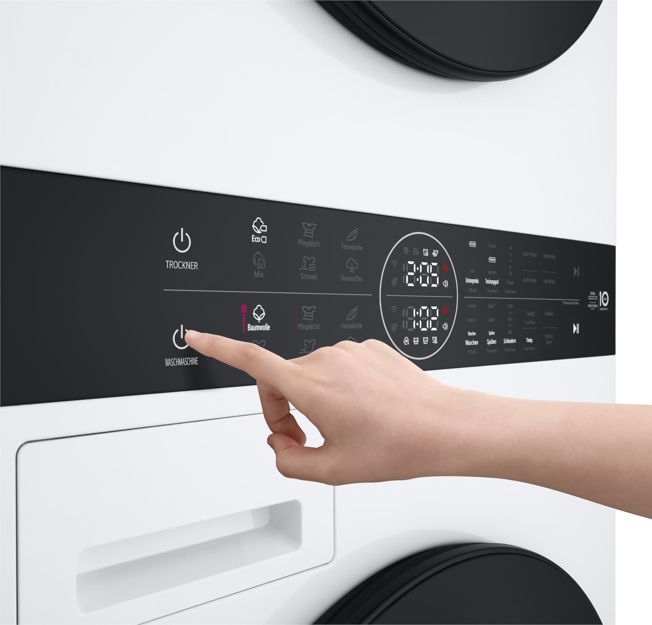 LG WT1210WWF WashTower, Waschmaschine (12 kg, EEK A-10%) und Trockner (10 kg, EEK C) mit One-Touch-Display, TurboWash 360°, AI DD, Dual Inverter Wärmepumpe, Weiß