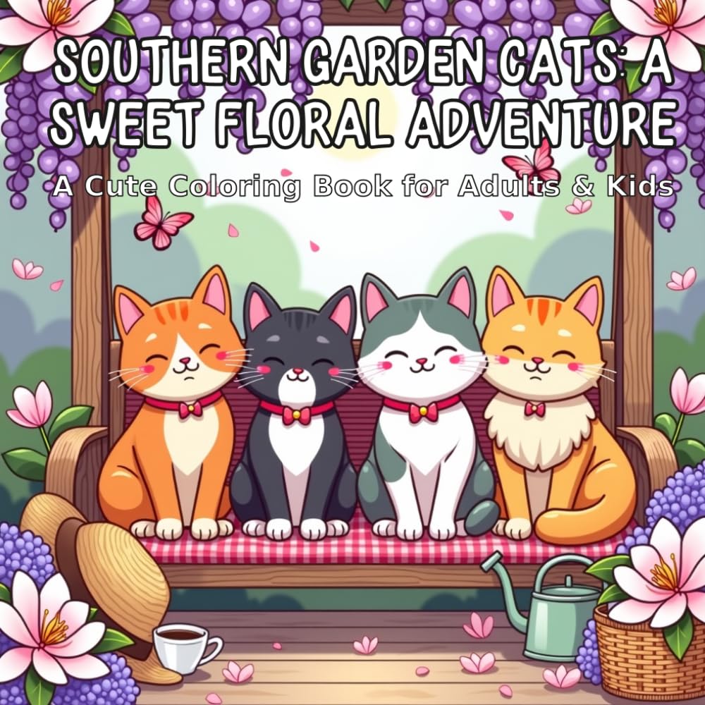Southern Garden Cats: A Sweet Floral Adventure: A Cute Coloring Book for Adults & Kids