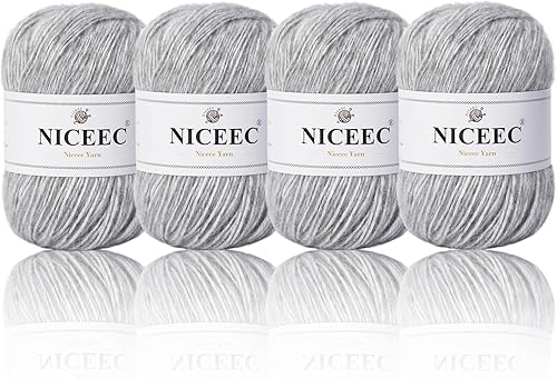 NICEEC 4 madejas de hilo acrílico para tejer, hilo de peso para tejer, hilo suave y esponjoso, para manualidades, longitud total, 4 x 207 yardas, 4