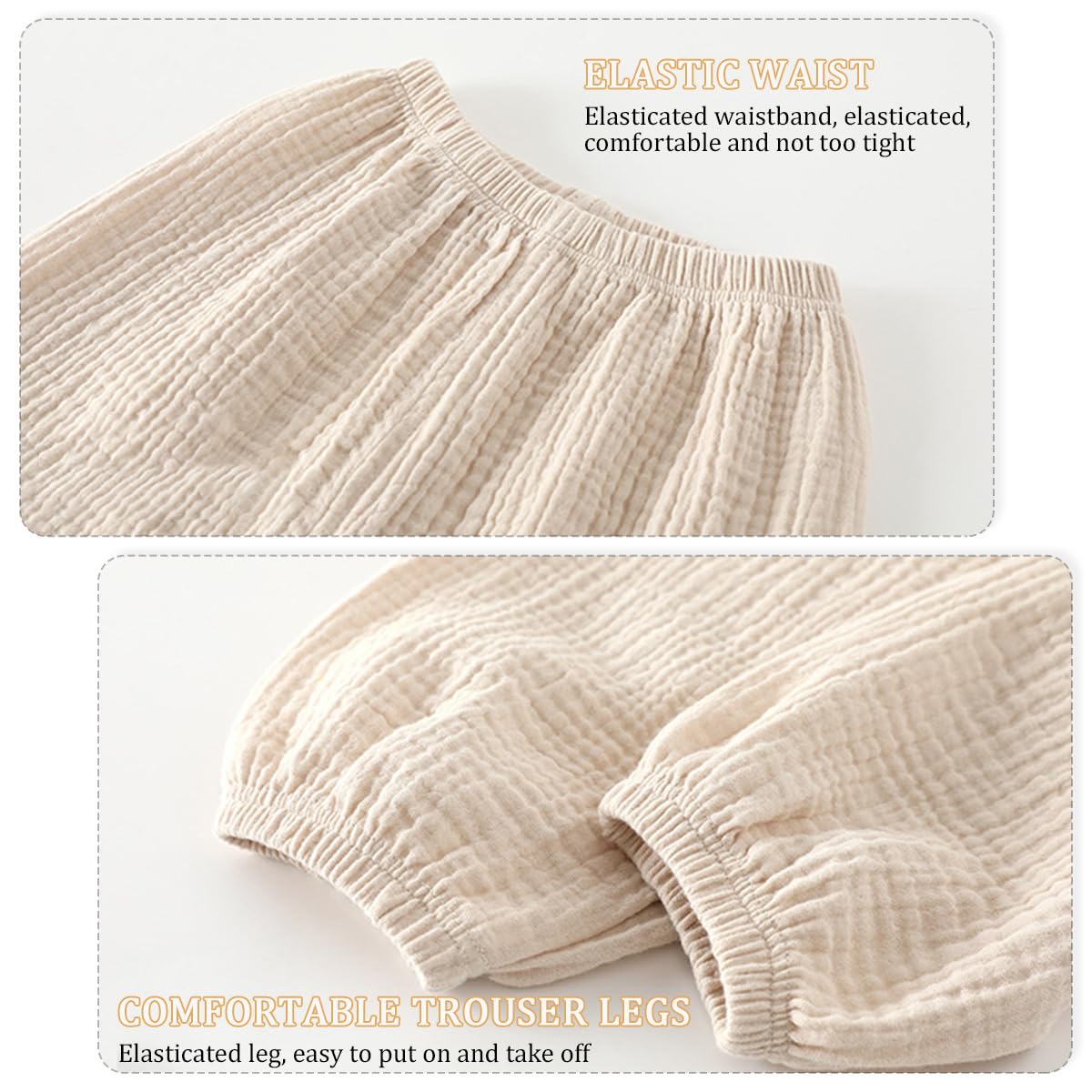 Lot de 2 Pantalon en Gaze Coton pour Bébé Fille Garçon Pantalons Bloomers Été Pantalon Bouffant à Couleur Unie Pantalons Long Décontracté Jogging pour Garçon Fille 6 Mois-4 Ans