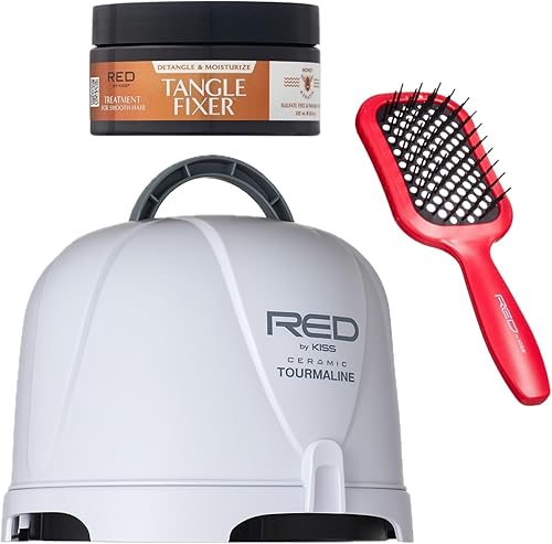 Red by Kiss Paquete profesional de cuidado del cabello 3000 secador de campana de turmalina de cerámica + cepillo desenredante resistente al calor