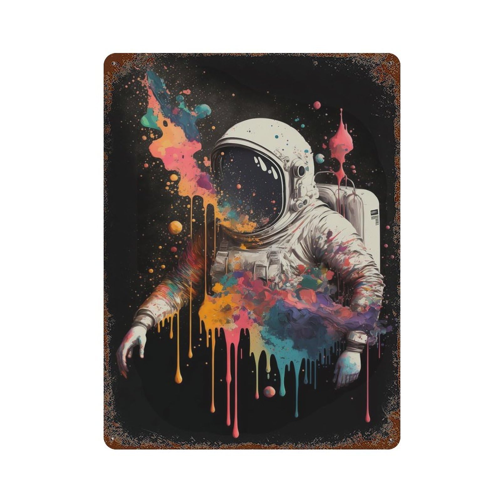 Splattered Astronaut Vintage Metal Tin Sign 15.7"x11.8", Ideal for Patio, Garden Room And Bar Decor