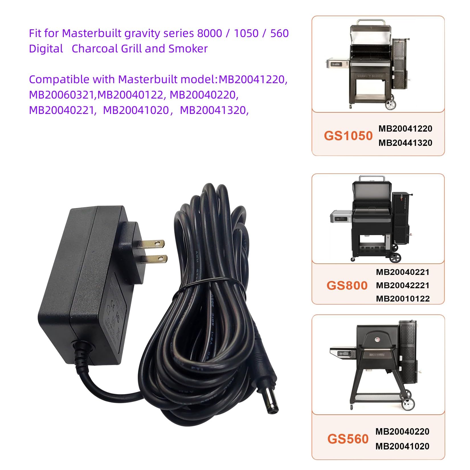 Fesasn Power Adapter Replacement 9004190216 for Masterbuilt Gravity Series 560/800/1050 XL Digital Charcoal Grill and Smoker Combo, Gravity Power Supply with 16.4 feet Long Cord
