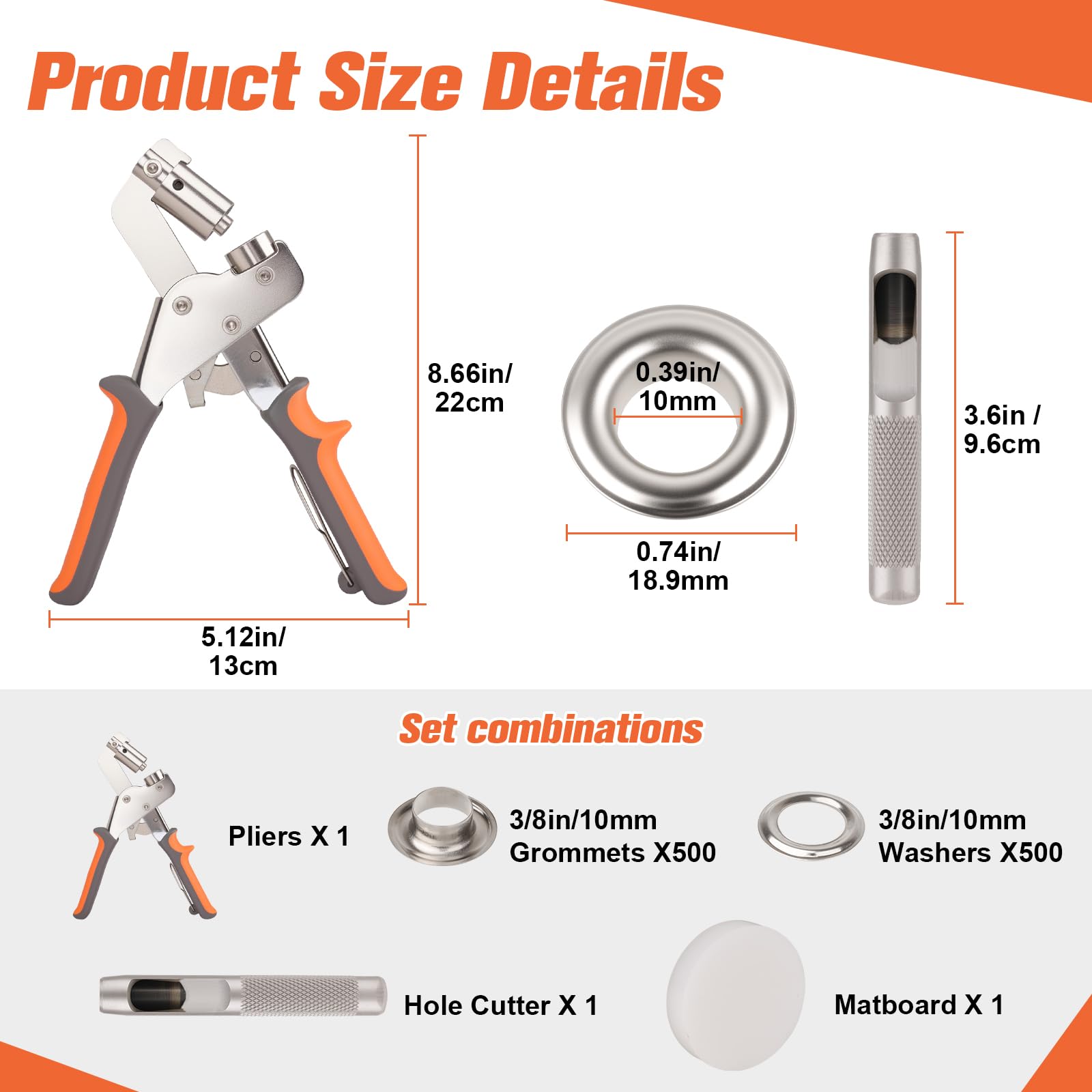 Grommet Tool Kit - 500 Grommets 3/8 Inch -2 Grommet Tool Kit - 500 Grommets 3/8 Inch -2