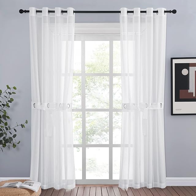 NICETOWN Zasłona z oczkami  dekoracja domu z miękkiego lnu  zasłona z oczkami, w środku, szer. 140 x wys. 220 cm, biała, 2 sztuki