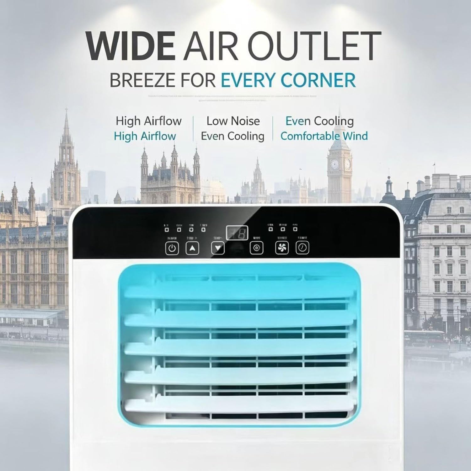 Przenośny klimatyzator 9000 BTU 4w1 do 20 m², tryb wentylatora i snu, wbudowany osuszacz, 24h timer, klasa energetyczna A