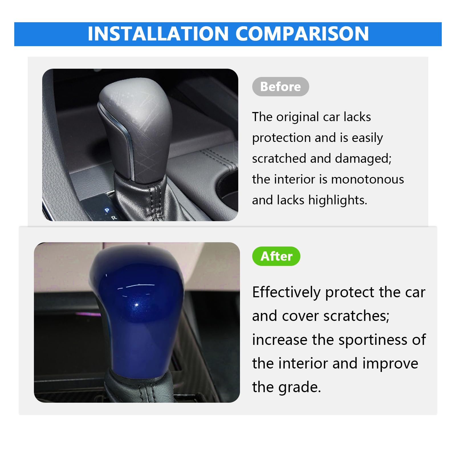 BoxCheer Gear Shift Knob Cover Suitable for Toyota Camry 2018-2025/ Toyota Avalon/Corolla Sedan/Corolla Cross/Corolla Hatchback Center Console Knob Trim ABS Plastic Accessories - Blue