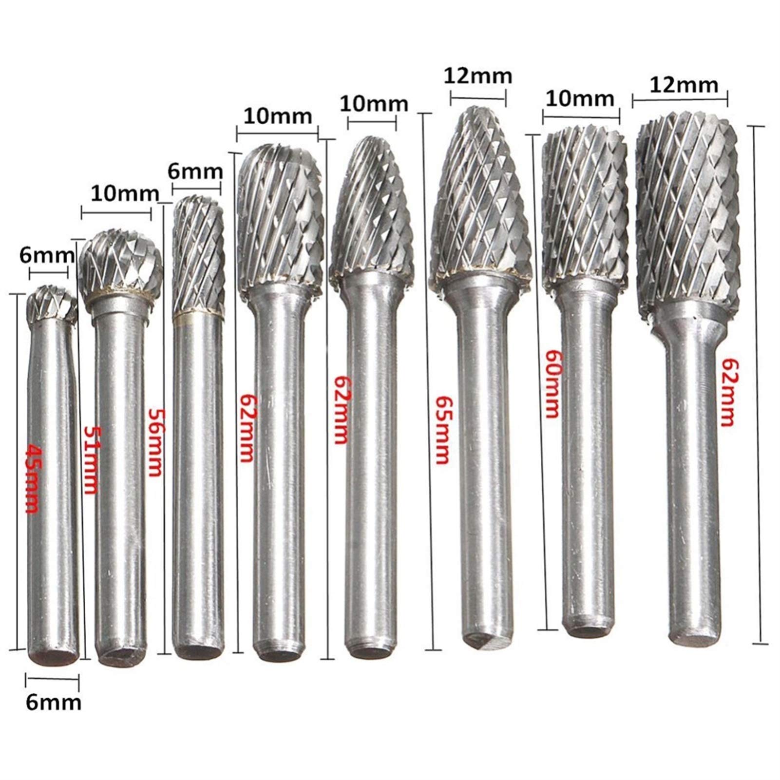 Pilnik metalowy, zestaw pilników igłowych, 8 sztuk/zestaw wierteł z węglików spiekanych 6 mm–12 mm Grawerowanie CNC 1/4" Pilnik obrotowy Bity do ostrzenia Pilnik z węglików spiekanych Wytrzymały pilni