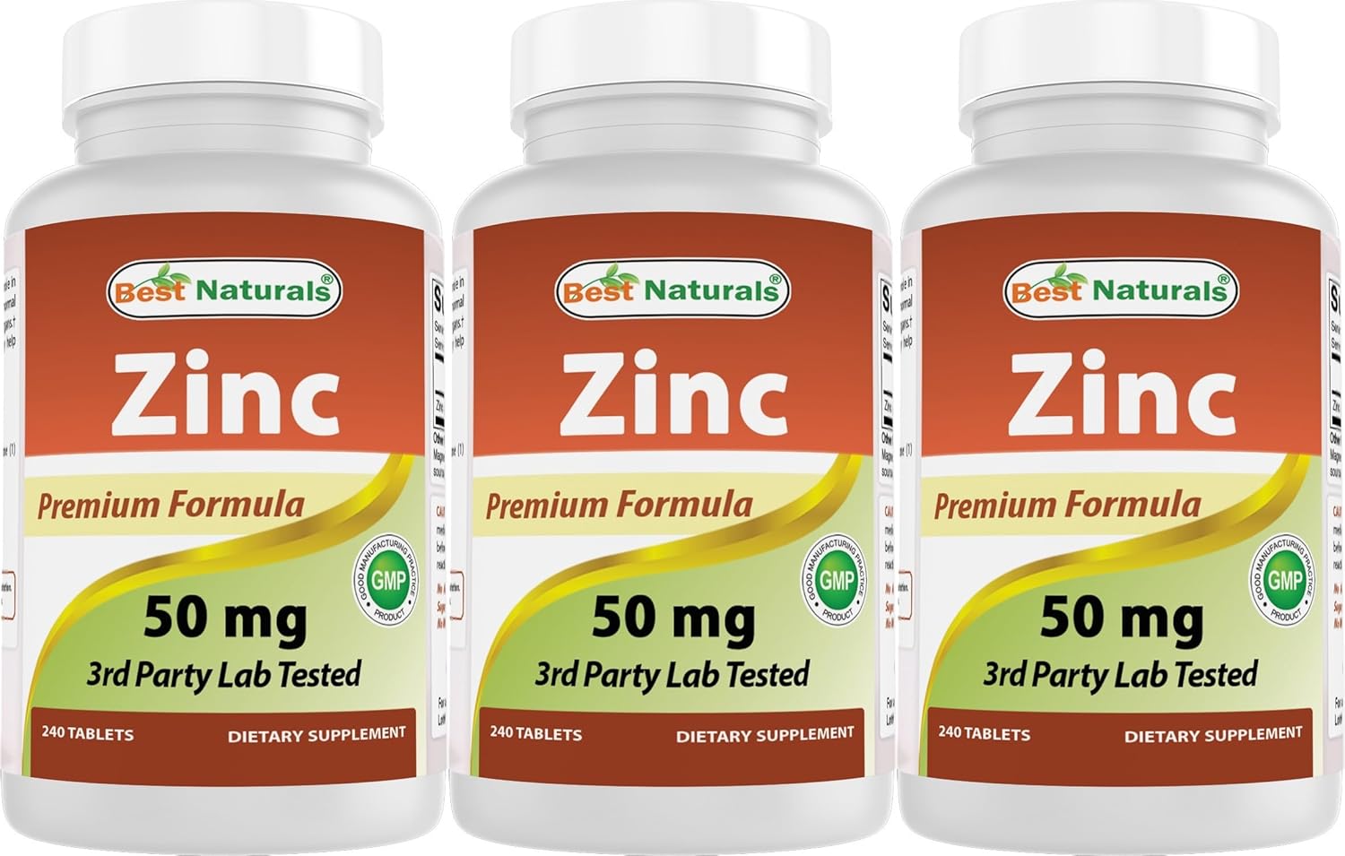 Best Naturals Zinc Supplement as Zinc Gluconate 50mg 240 Tablets Pack of 3