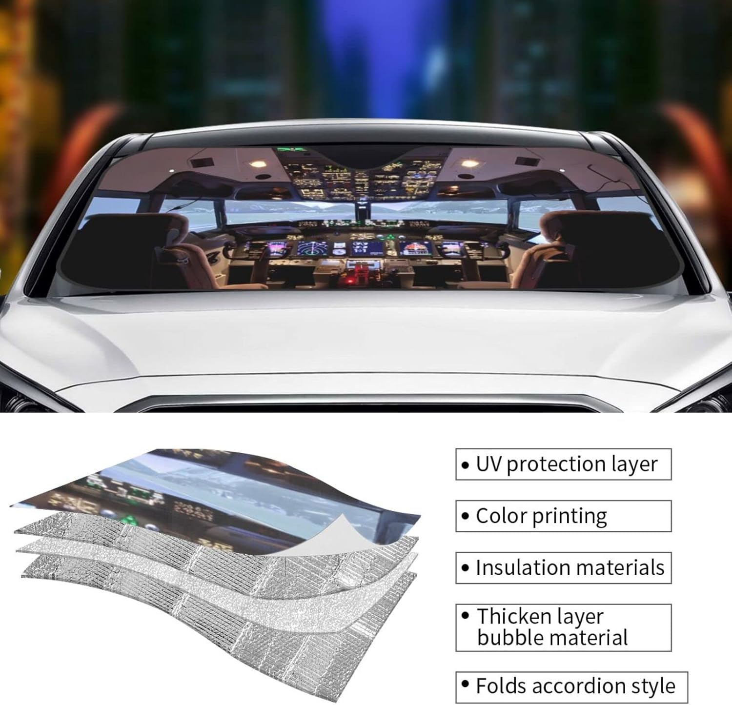 Car Windshield Sunshade - Airplane Aircraft Cockpit, Sun Visor Protector Blocks UV Rays Universal Auto Accessories Keep Your Vehicle Cool for Car Truck or SUV - Medium