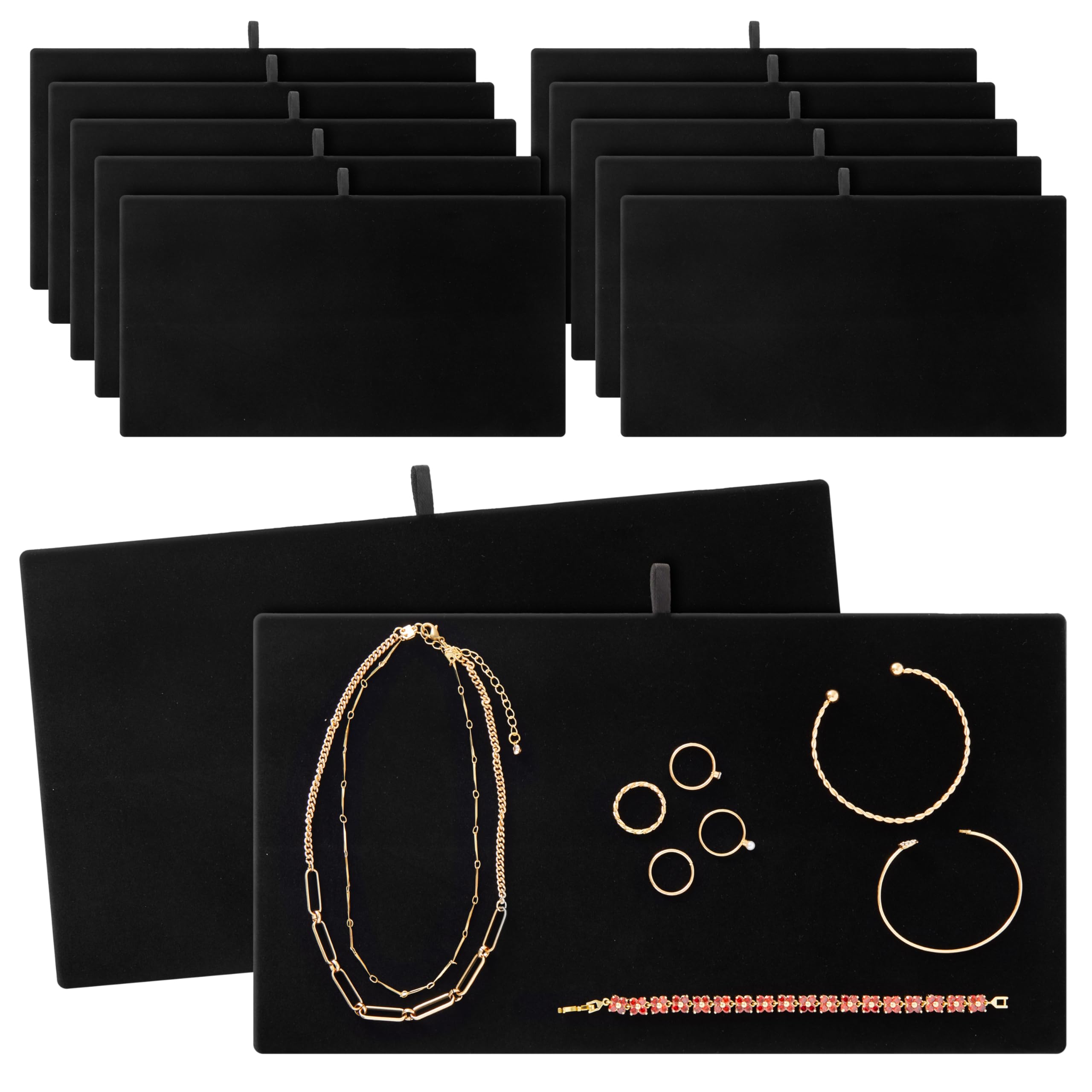 Plateaux en velours noir de 35,6 cm pour exposer et ranger 12 séries de bijoux