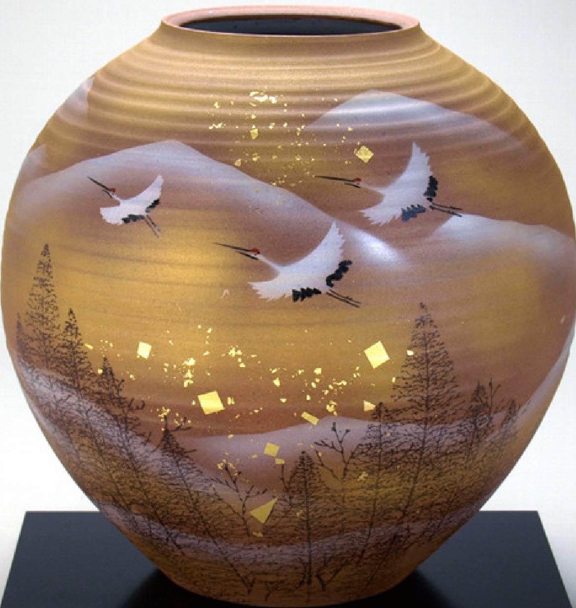 Amazon.co.jp: 【九谷焼】 10号花瓶 金箔鶴木立連山 花瓶 花台