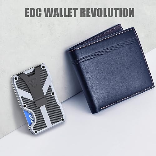 Miniatura 5 de DONWORD Minimalist Wallet for Men RFID Blocking Aluminum Wallet Carbon Fiber Card Case Metal Wallet Minimalist Front Pocket Card Holder Cash Strap