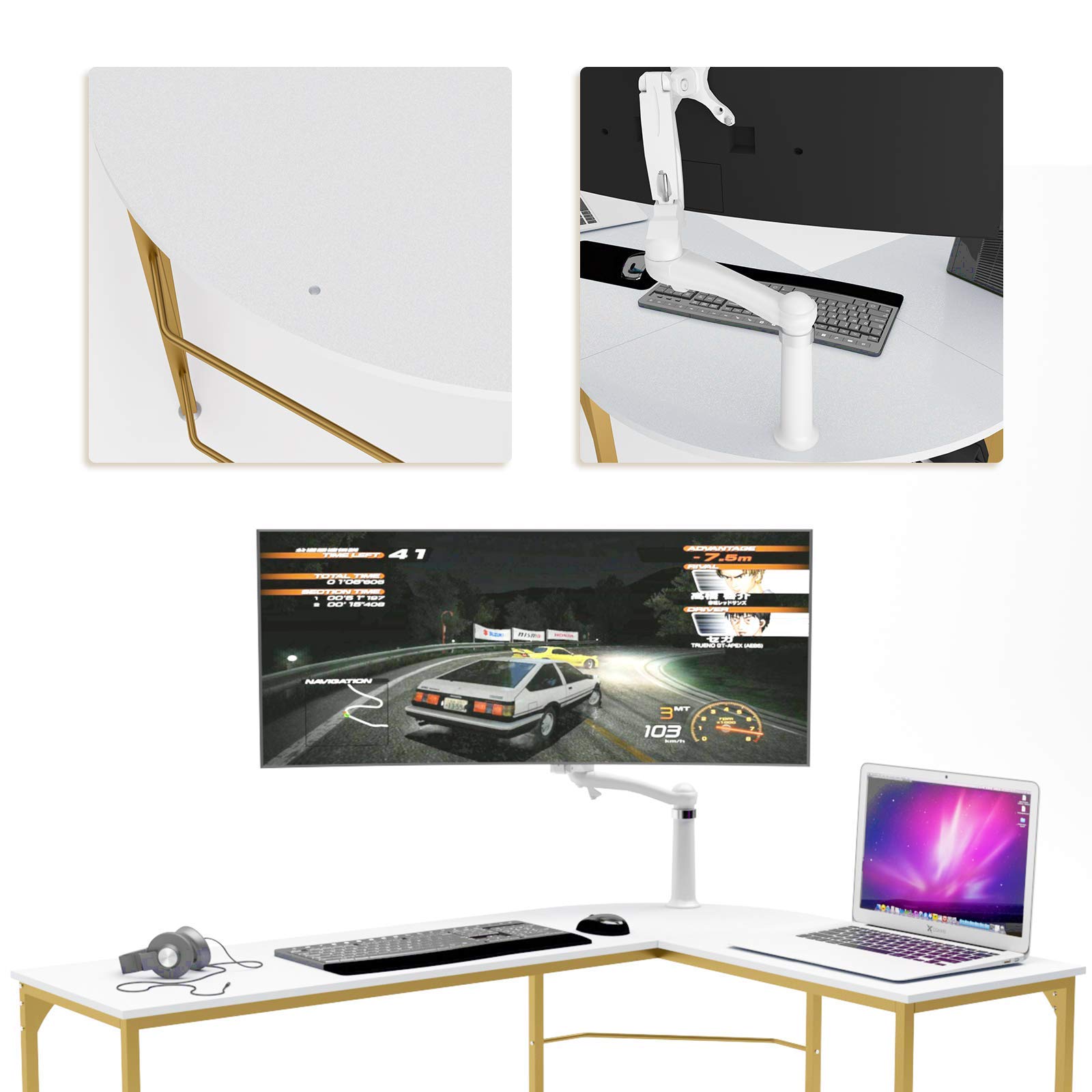 Escritorio reversible en forma de L, escritorio para juegos, escritorio para dormitorios, escritorio para oficina, oficina, estudio en casa, estudio y escritura en escritorio de madera 7