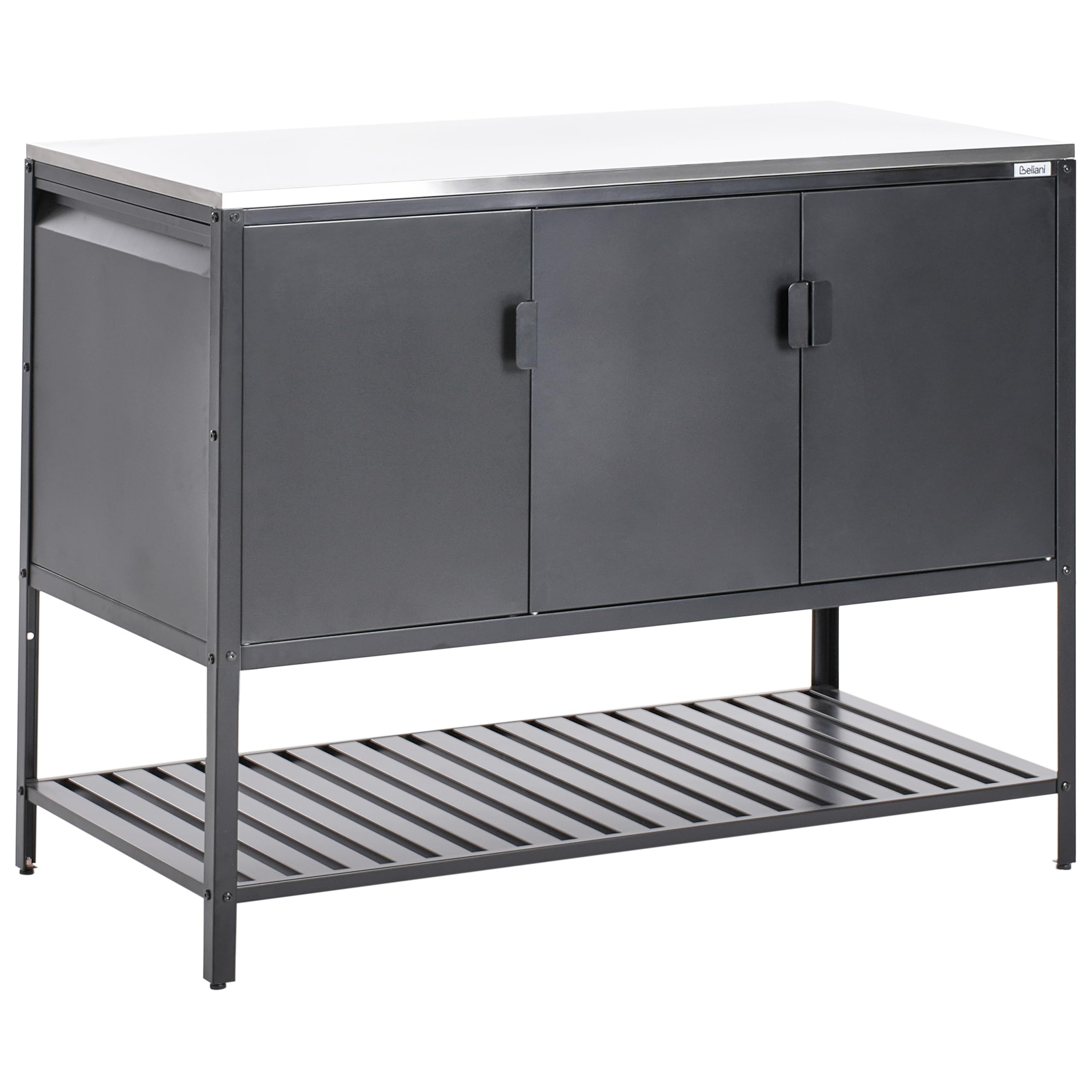 Beliani Conjunto de 2 armarios de Cocina Exterior de Acero 3 Puertas encimera de Acero Inoxidable jardín Negro con Fregadero Maenza