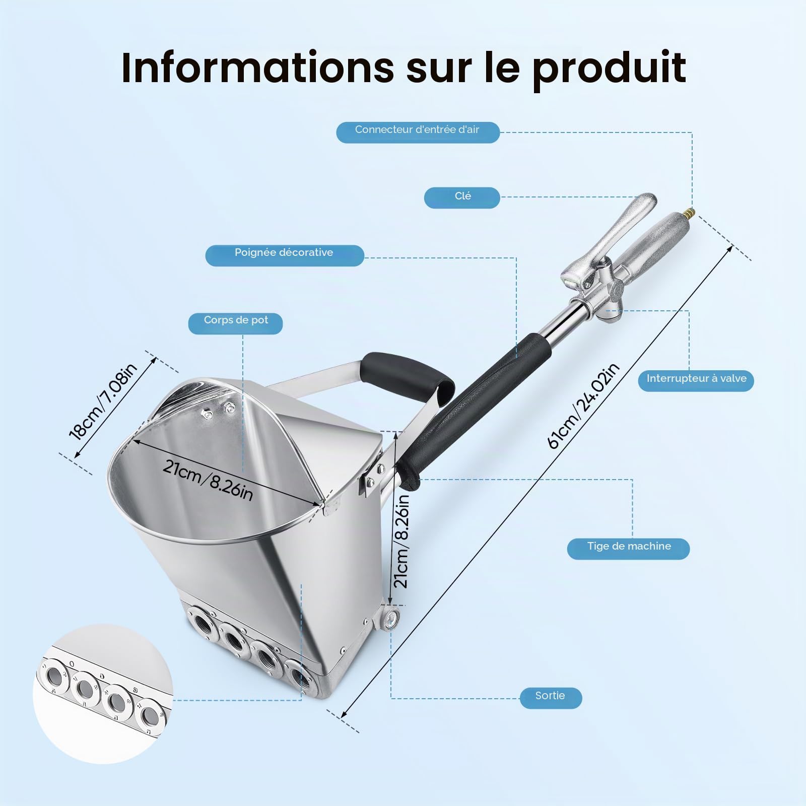 Pistolet à Ciment, Pistolet à Crépir Mortier 4 Jets avec Trémie pour Murs et Plafonds, Inclut 8 Buses Métalliques Supplémentaires, Compatible avec Compresseur d'air pour Projets Enduit