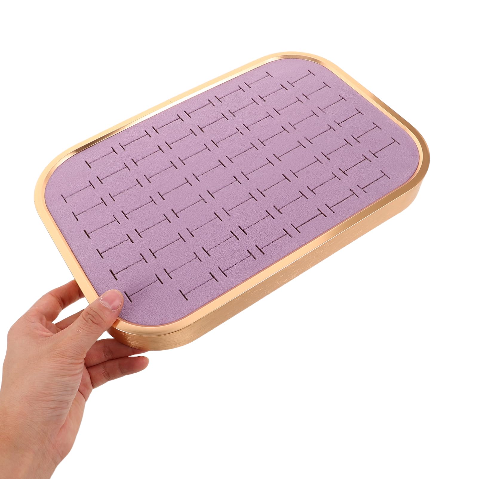PartyKindom Organizador de Anillos Apilable de Terciopelo 60 Ranuras | Marco Rectangular de Aleación de Aluminio, Color Púrpura, Diseño Secciones para Pendientes y Colgantes