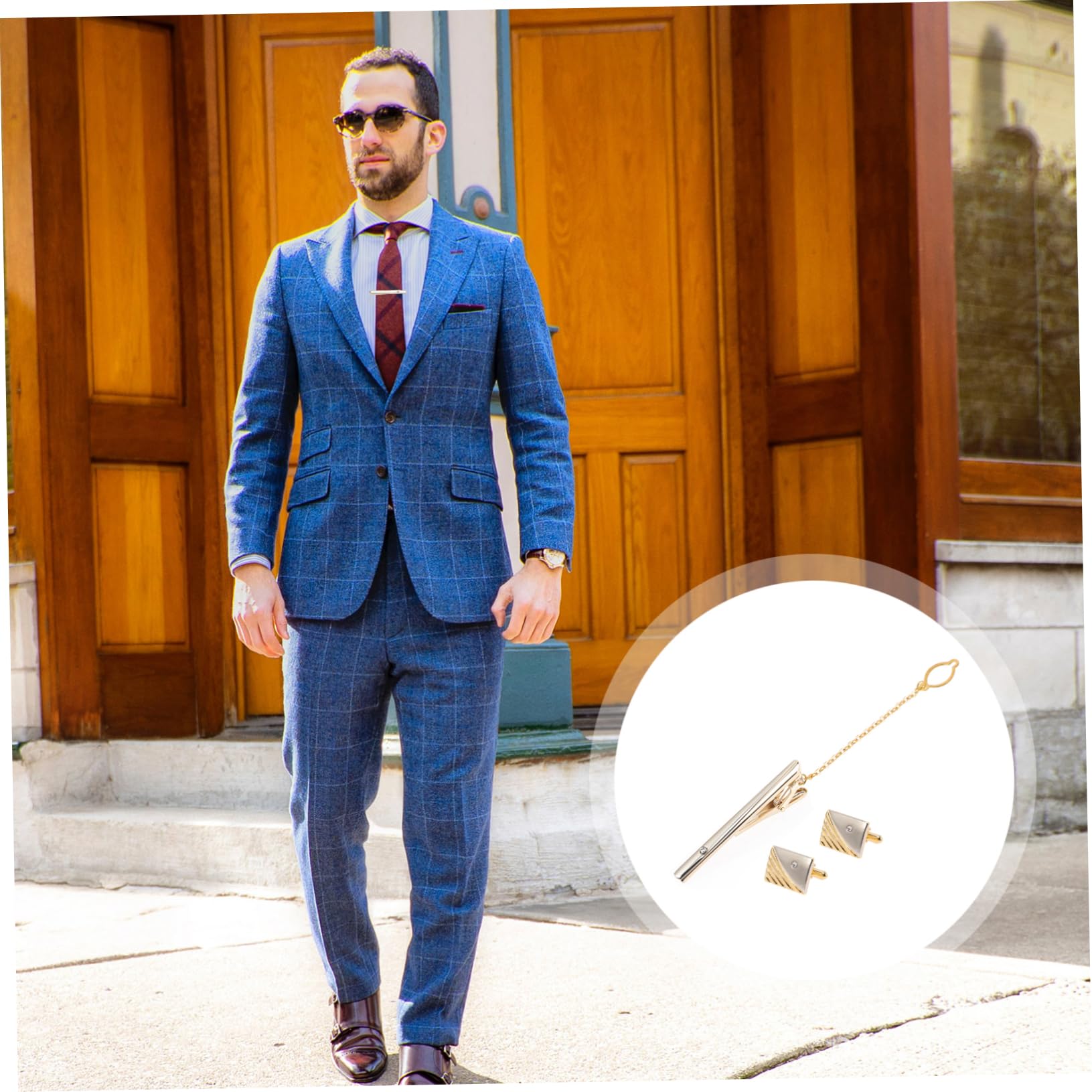 Manschettenknöpfe mit Krawattennadel Ansteckkrawatten für Männer Manschettenknöpfe für Papa männer schmuck men accessories Männer Manschettenknöpfe Krawattenklammer Golden