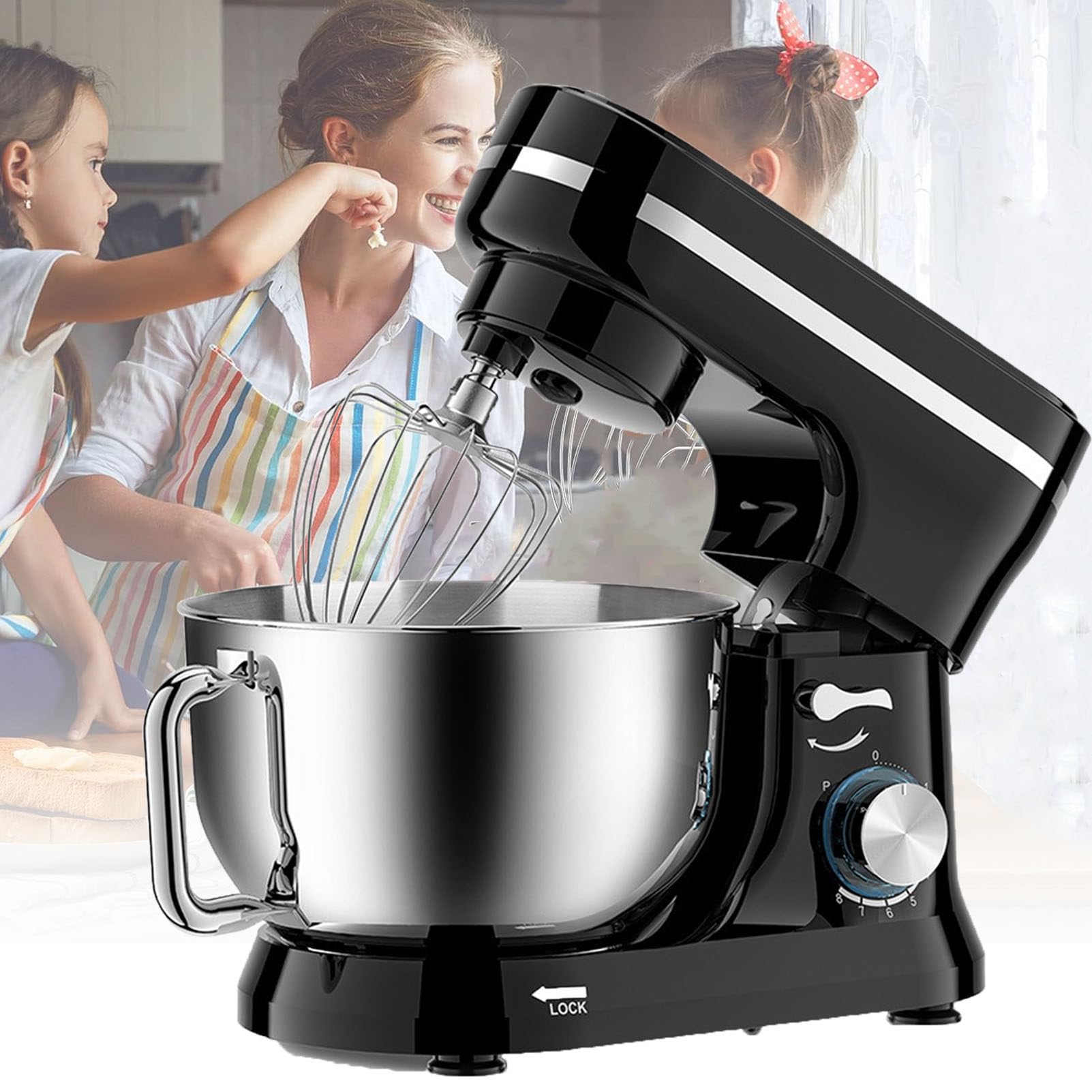 Household Stand Mixer, 5 Quart Electric Mixer, Tilt-Head Kitchen Food Mixers with Whisk, Dough Hook, Mixing Beater for Baking, Cake, Cookie Black