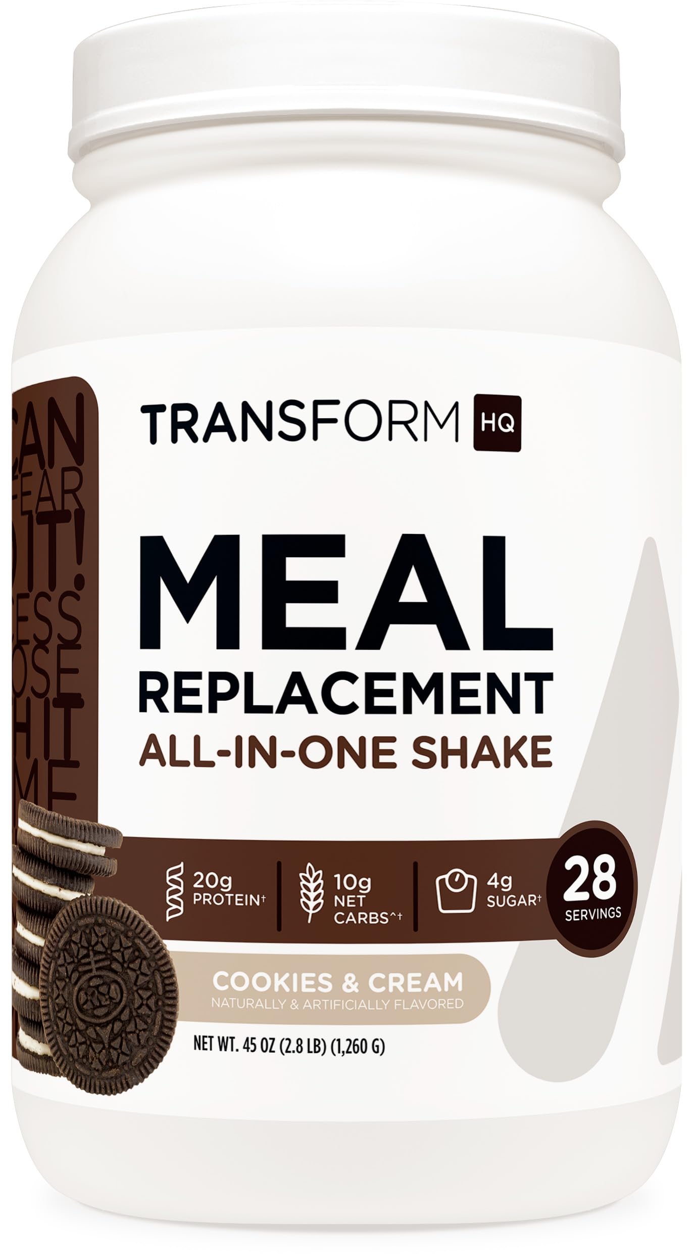 TransformHQ Meal Replacement Shake Powder 28 Servings (Cookies & Cream) - Gluten Free, Non-GMO