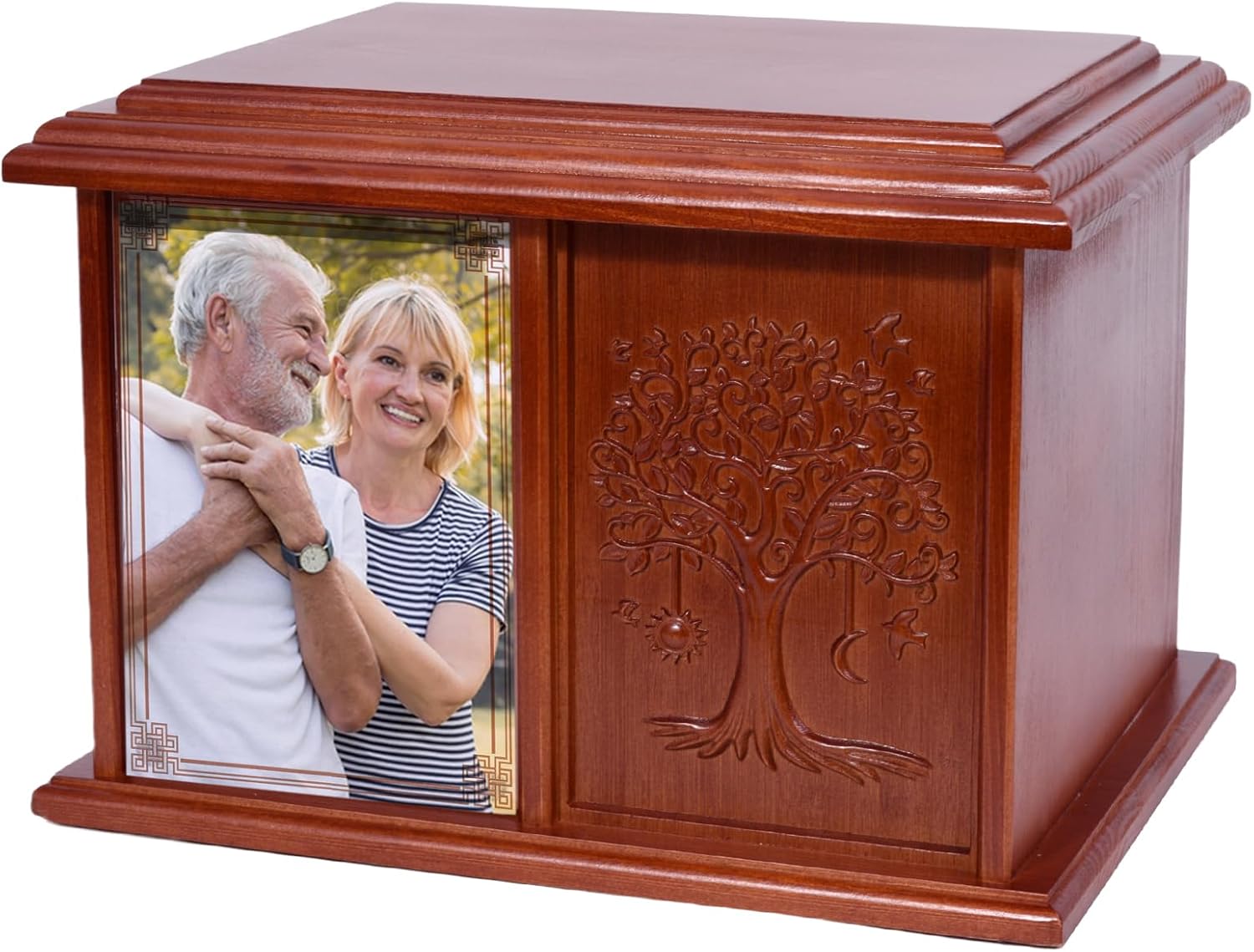 Double Urn for 2 Adults, Urns for Ashes for Man Women, Tree of Life Cremation Urns for Human Ashes Two Person Adult Female Male, Wooden Companion Urns Large Box Holds 4 x 6 inch Photo