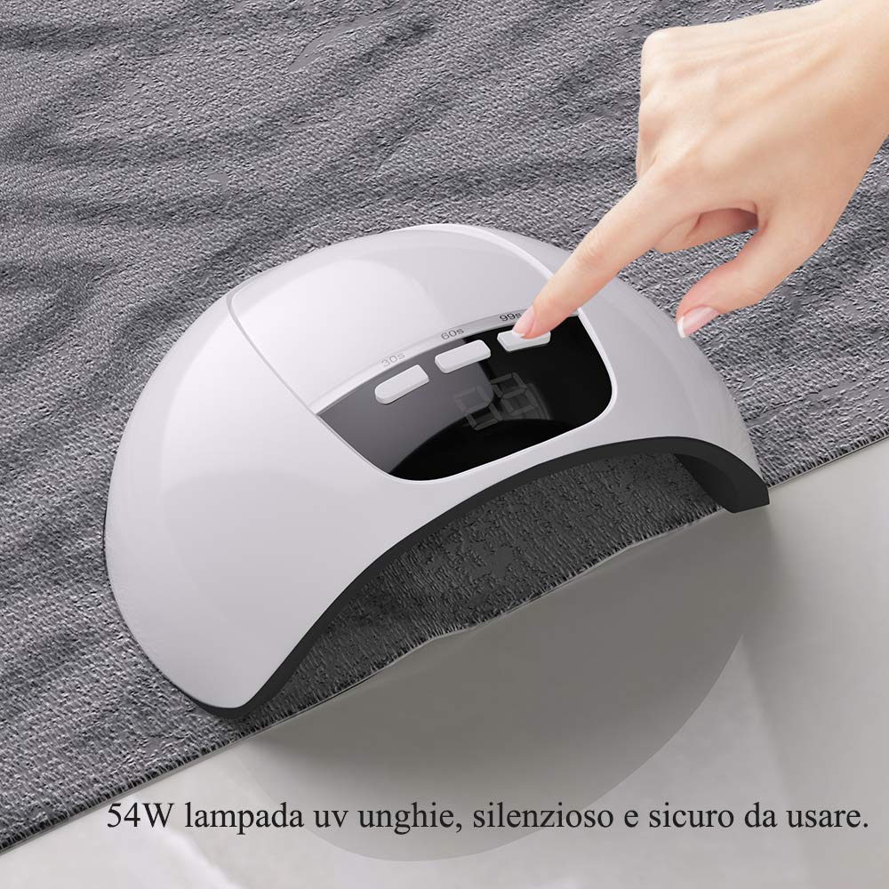 ANGNYA 54W Lampada Unghie LED UV Professionale per Manicure/Pedicure, Sensore di Avvio Automatico con La Possibilità di Impostare 3 Timer 30/60/99S