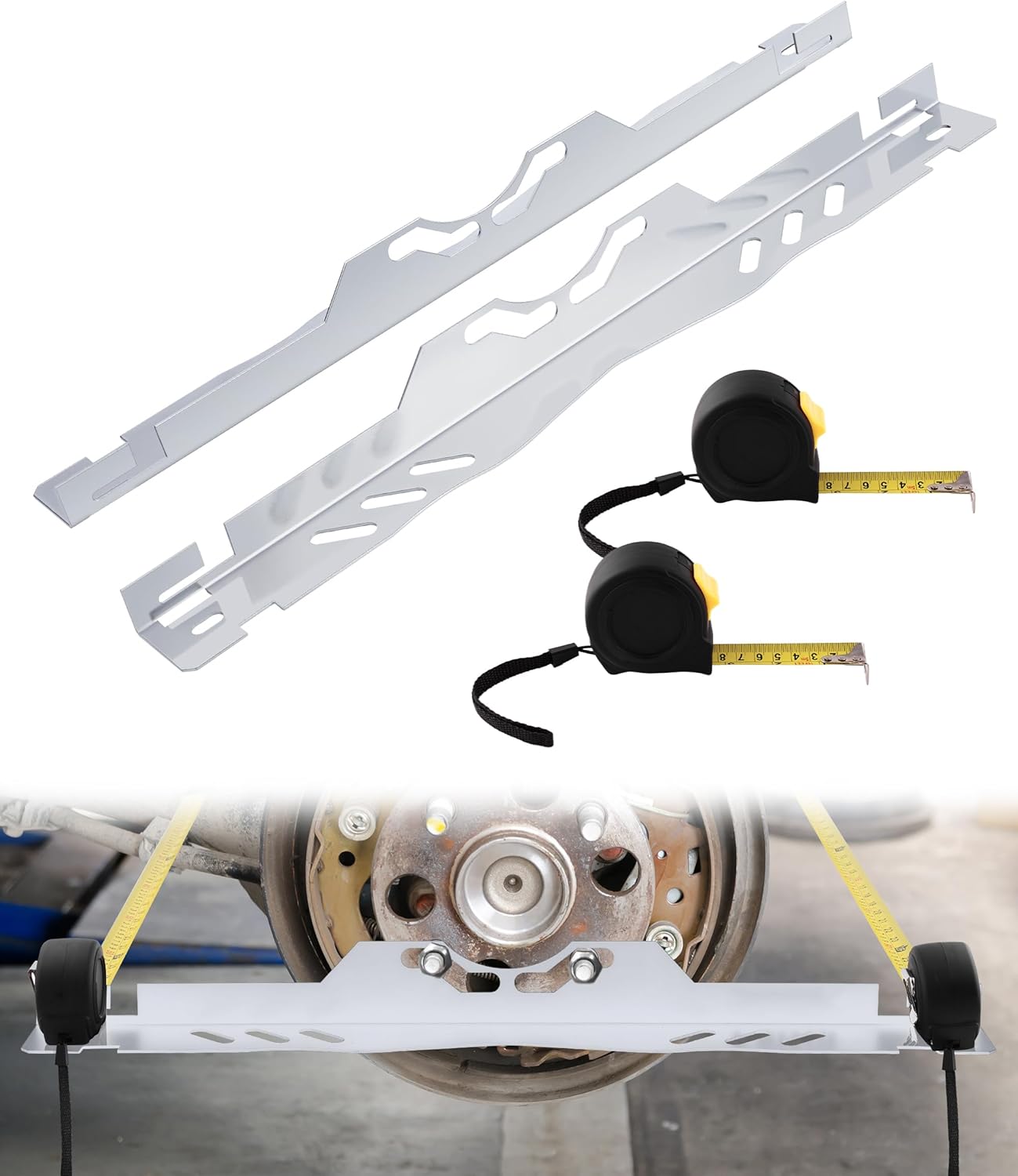 Toe Alignment Tool Plates 2pcs, Wheel Alignment Tool Includes Two 5m Metal Tape Measure, Car Front End Alignment Tool for Cars, DIY Toe Alignment Plate Takes Fast, Accurate Measurements, Silver