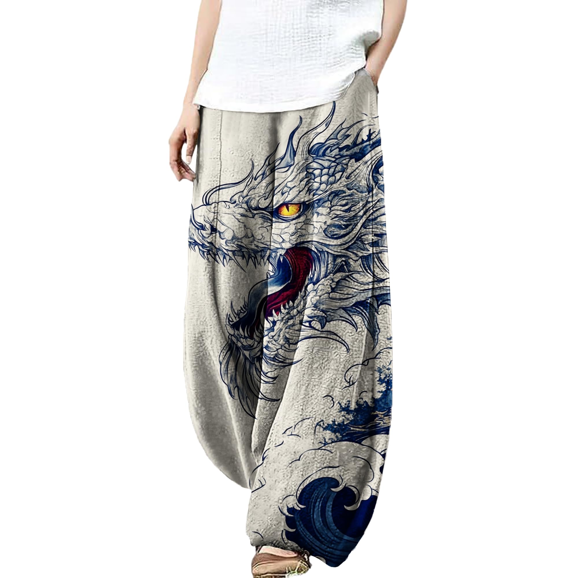 MARSVOVO Palazzo Pants for Women Novelty Octopus Print Hippie Wide Leg Pants Trousers Lounge Casual Lantern Harem Pants